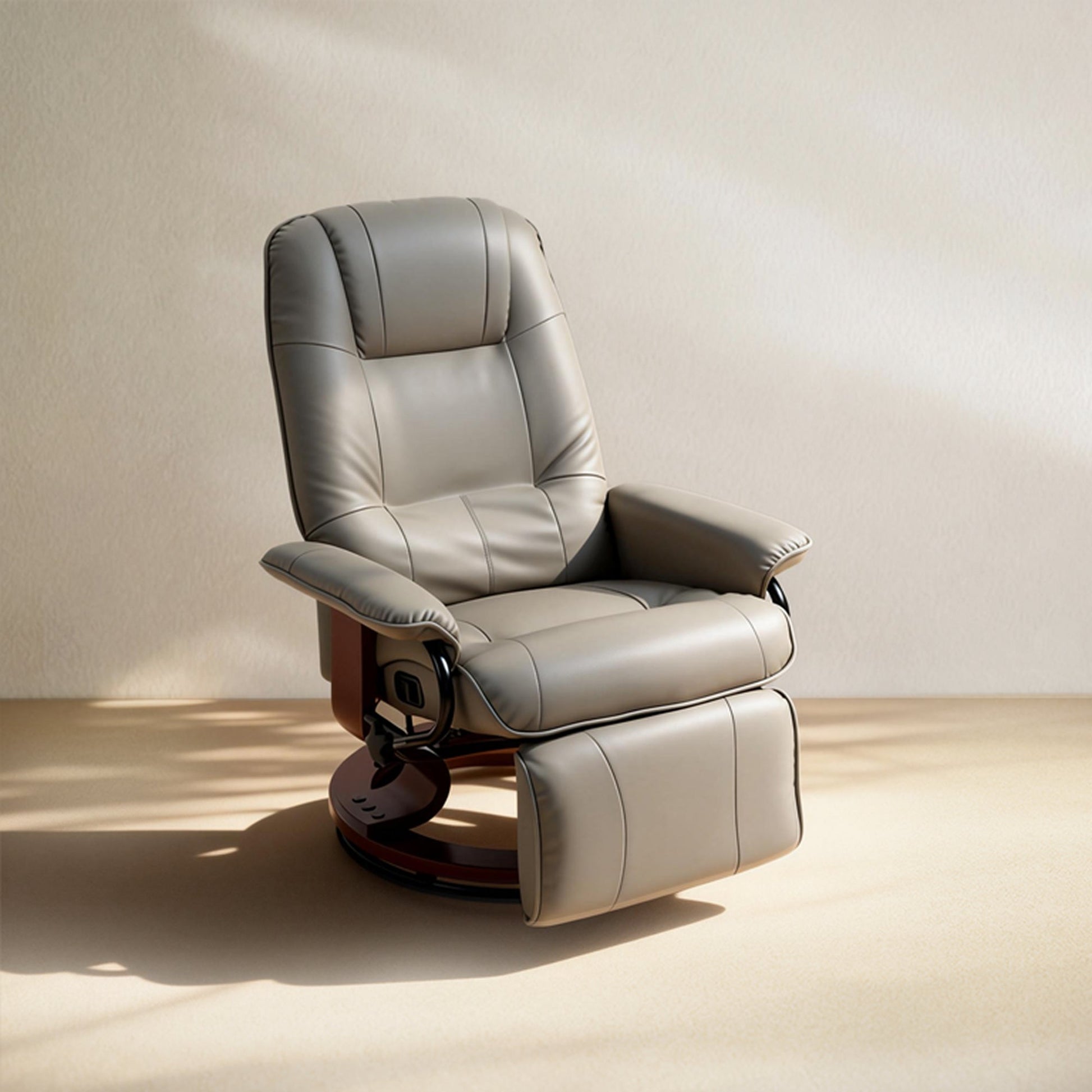 Manual Recliner Chair with Faux Leather Upholstered & Wooden Base for Living Room, Grey - HOMCOM