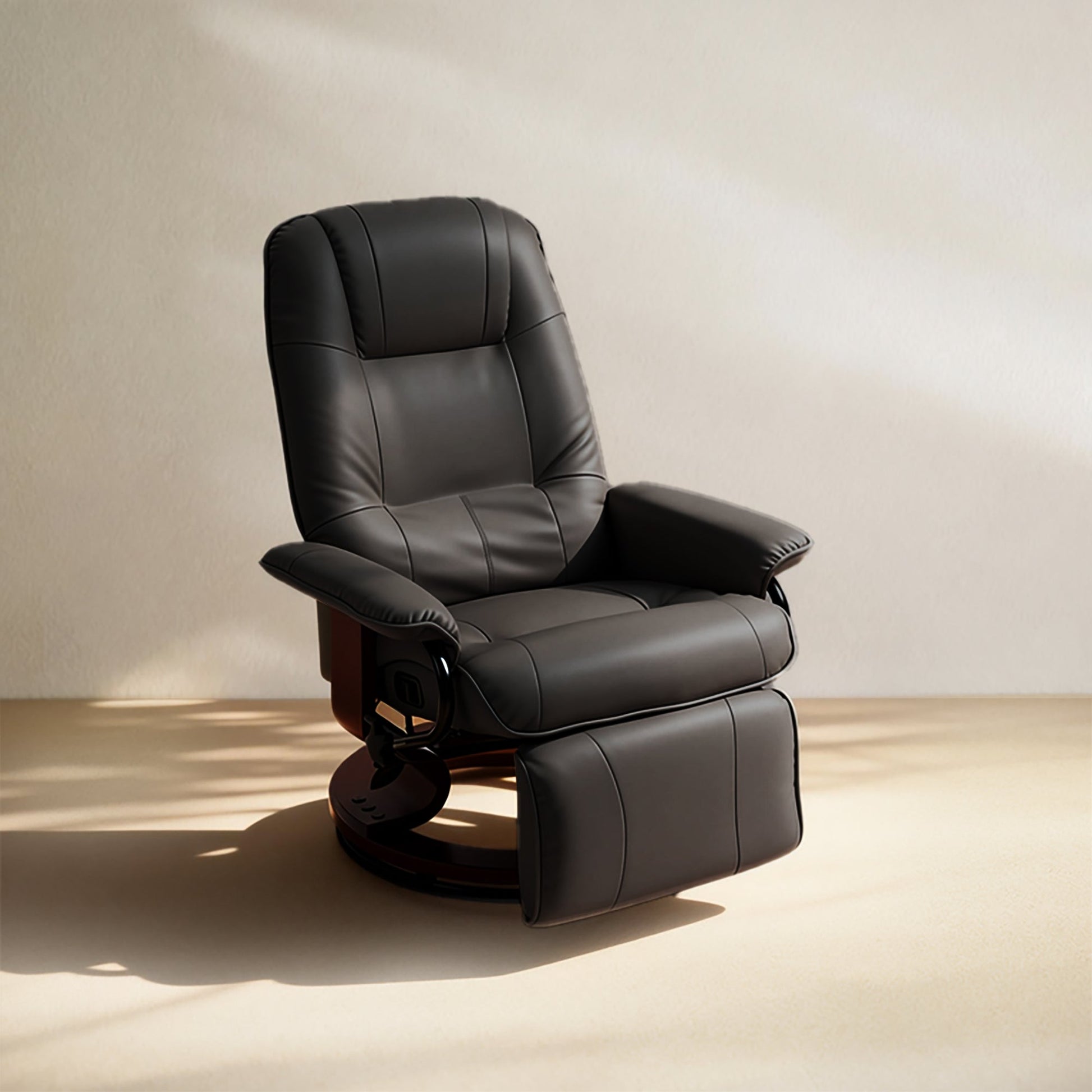 Manual Recliner Chair with Faux Leather Upholstered & Wooden Base for Living Room, Black - HOMCOM