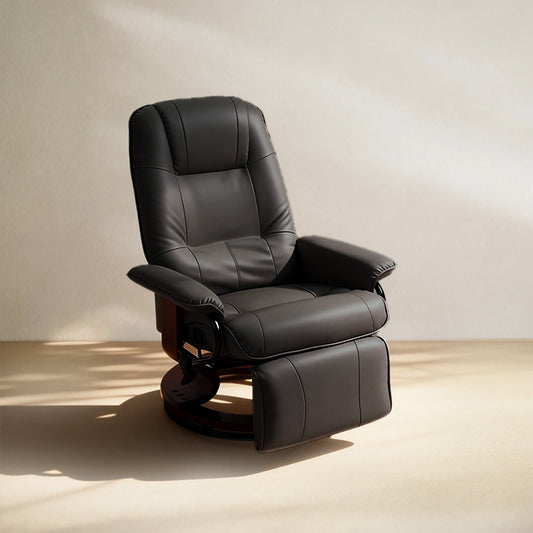 Manual Recliner Chair with Faux Leather Upholstered & Wooden Base for Living Room, Black - HOMCOM