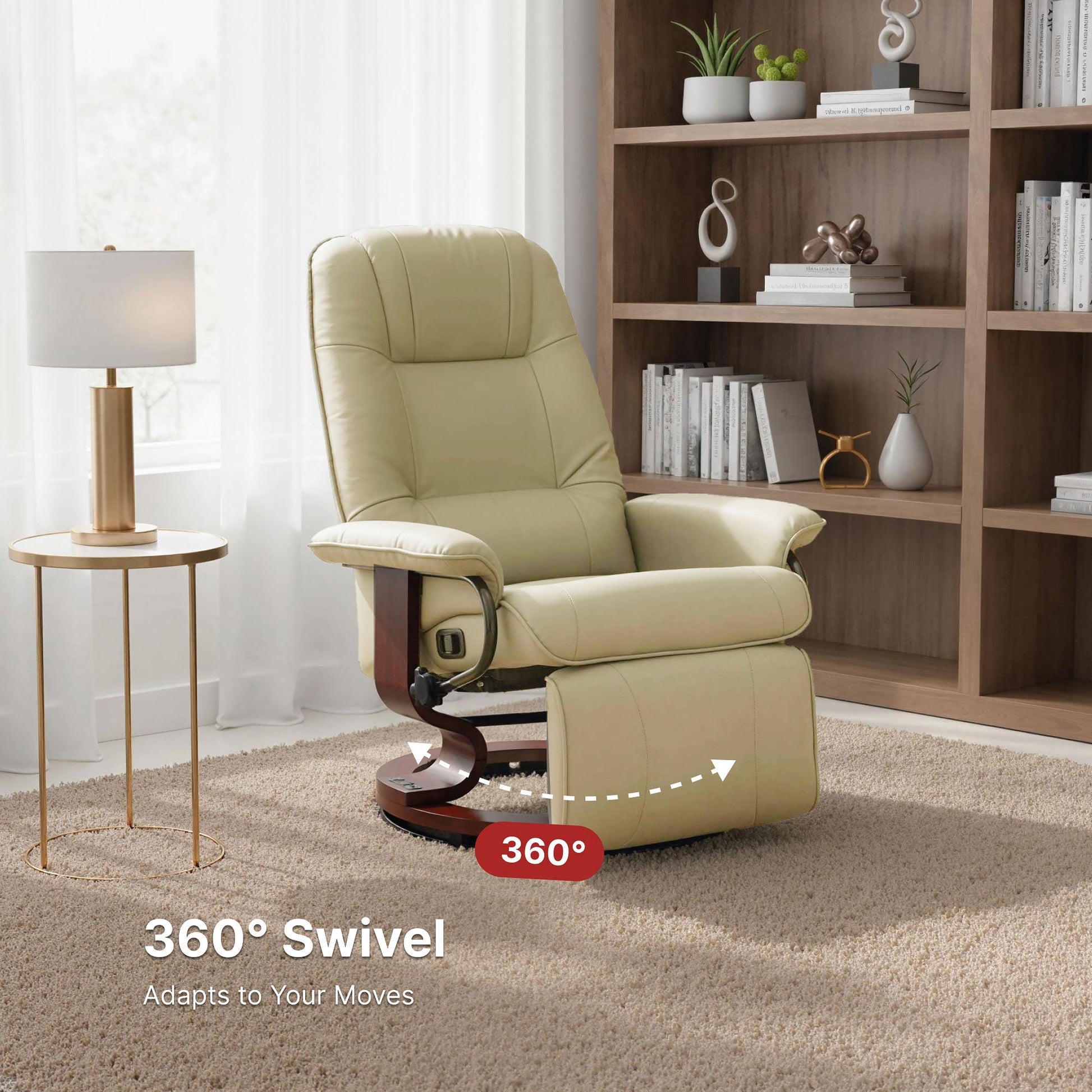 Manual Recliner Chair with Faux Leather Upholstered & Wooden Base for Living Room, Cream White - HOMCOM