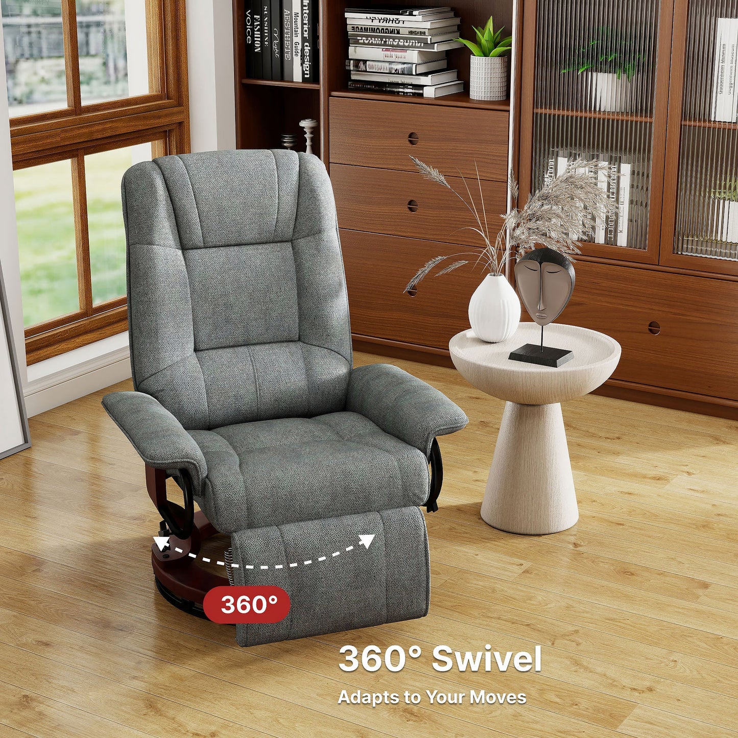 Manual Recliner Chair with Linen-Like Upholstered & Wooden Base for Living Room, Grey - HOMCOM