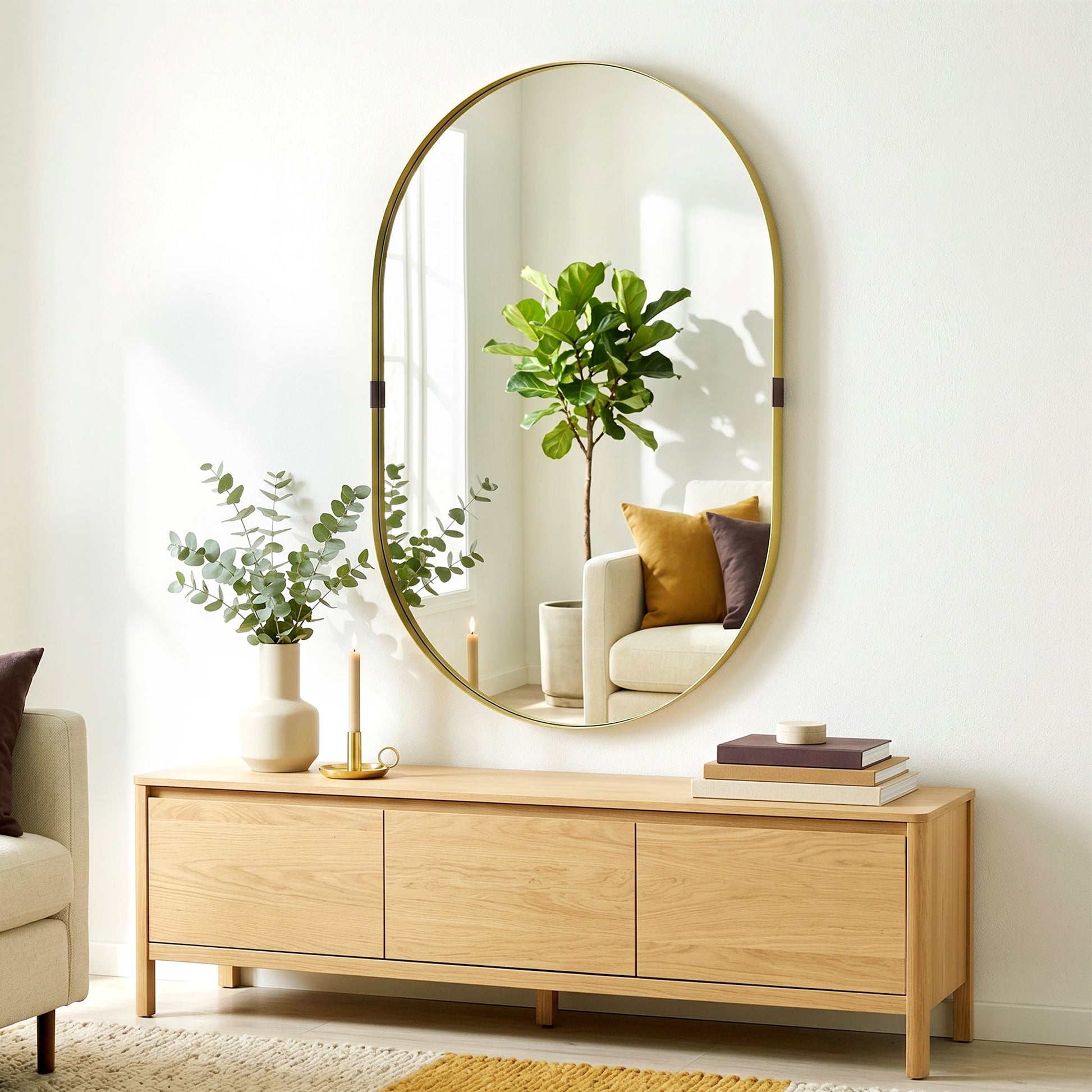 Wall Mirror with Elevated Aluminium Alloy Frame, 60 x 90 cm Bathroom Mirror with Tempered Glass for Living Room, Bedroom, Hallway, Gold Tone