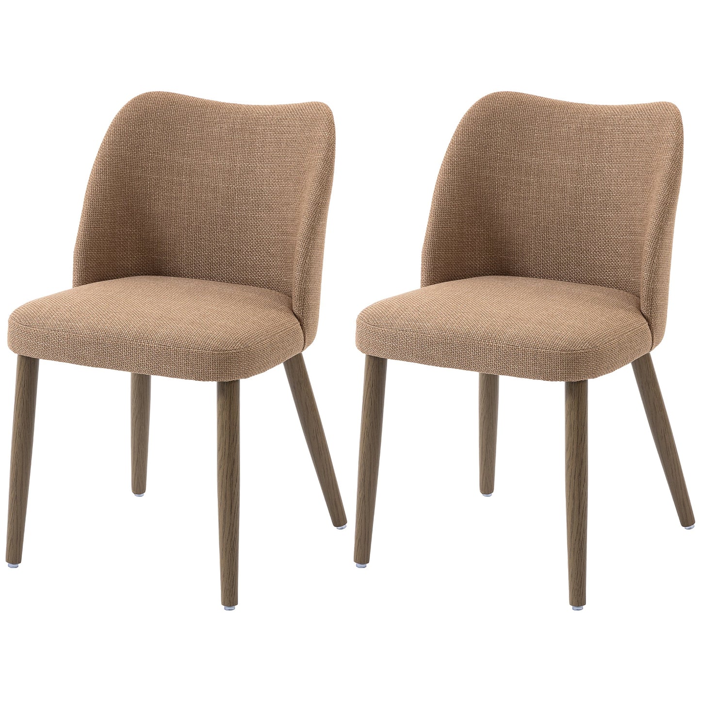 Dining Chairs Set of 2, Modern Linen Upholstered Kitchen Chairs with Padded Seat, Curved Backrest, Rubberwood Legs for Dining Room, Bedroom, Living Room, Easy Assembly, Brown