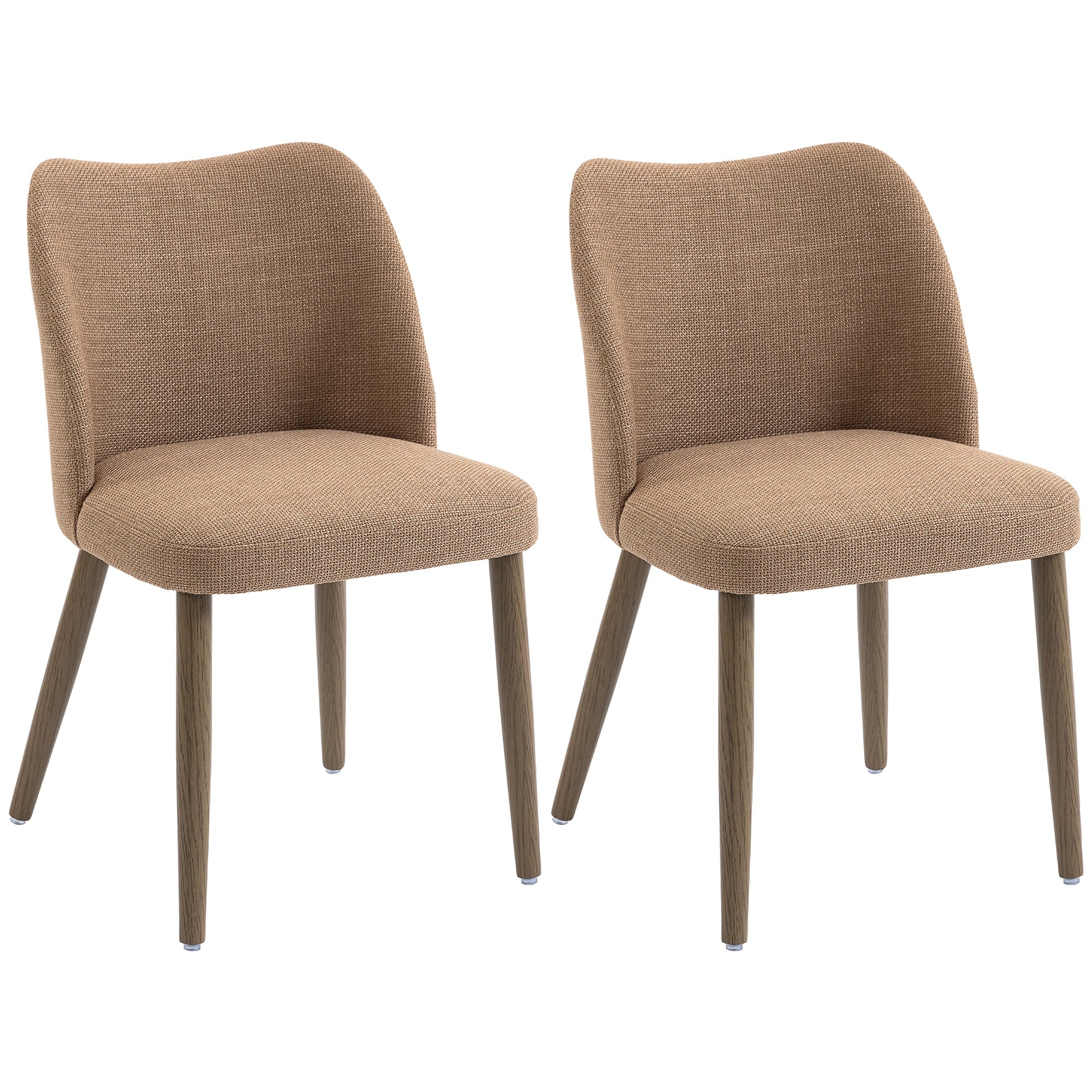 Dining Chairs Set of 2, Modern Linen Upholstered Kitchen Chairs with Padded Seat, Curved Backrest, Rubberwood Legs for Dining Room, Bedroom, Living Room, Easy Assembly, Brown