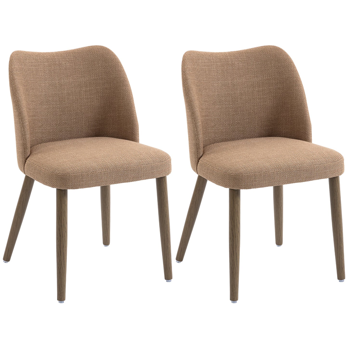 Dining Chairs Set of 2, Modern Linen Upholstered Kitchen Chairs with Padded Seat, Curved Backrest, Rubberwood Legs for Dining Room, Bedroom, Living Room, Easy Assembly, Brown