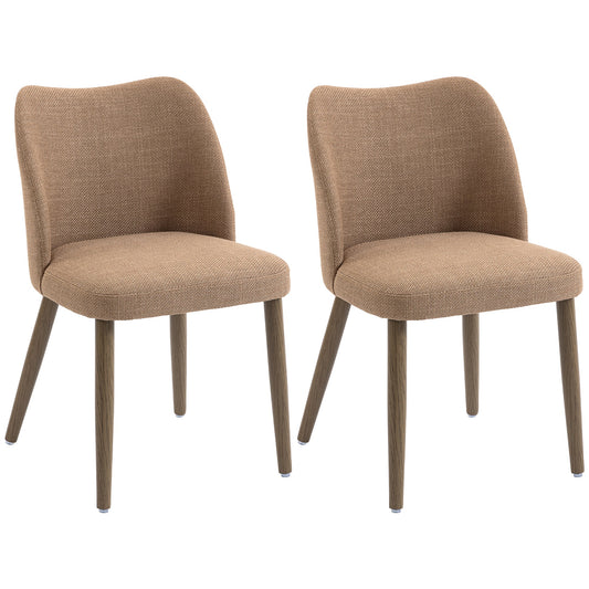 Dining Chairs Set of 2, Modern Linen Upholstered Kitchen Chairs with Padded Seat, Curved Backrest, Rubberwood Legs for Dining Room, Bedroom, Living Room, Easy Assembly, Brown