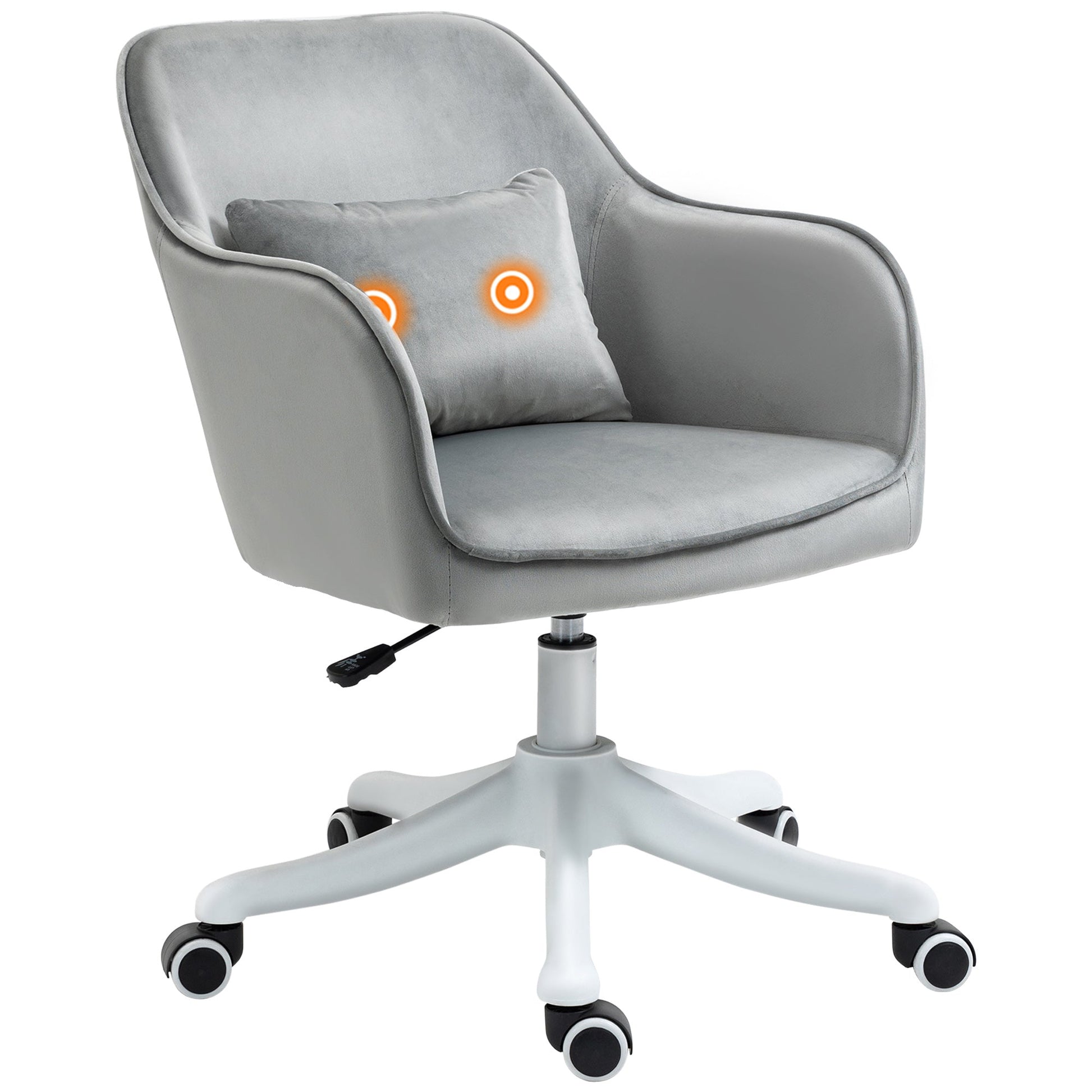 Vinsetto Velvet Office Chair, Desk Chair, Makeup Vanity Chair with Massage Lumbar Pillow and Rolling Wheels for Bedroom and Home, Grey