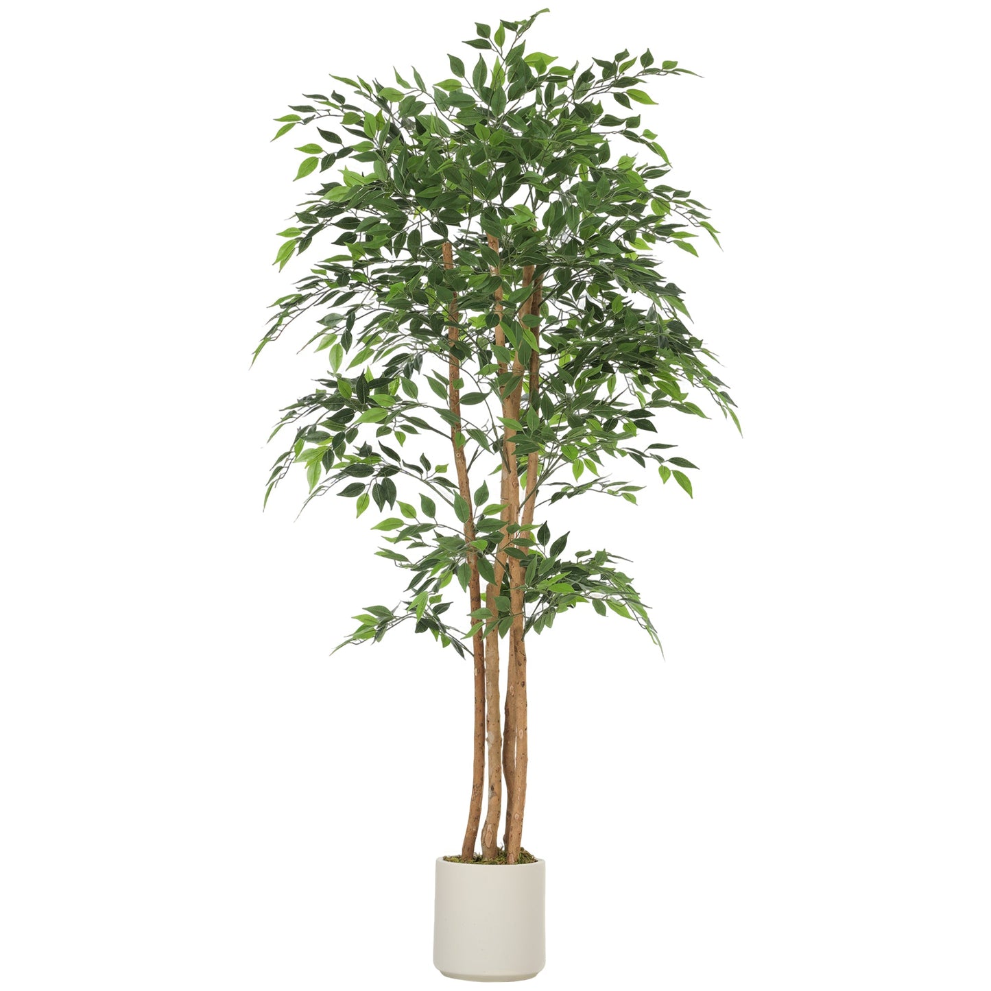 180cm Artificial Ficus Tree, Decorative Artificial Plant with Solid Wood Trunk and Pot for Indoor Living Room Home Office Decor, Green