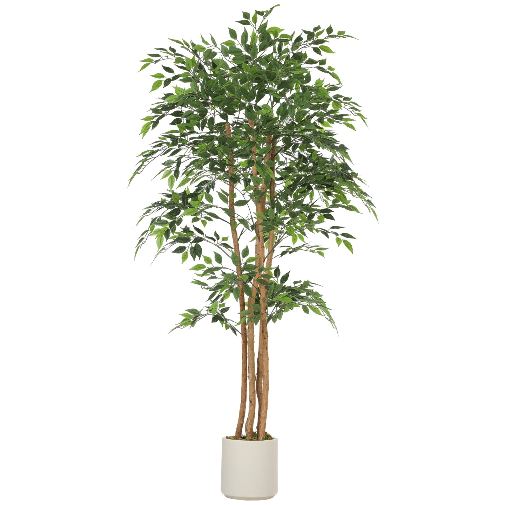 180cm Artificial Ficus Tree, Decorative Artificial Plant with Solid Wood Trunk and Pot for Indoor Living Room Home Office Decor, Green