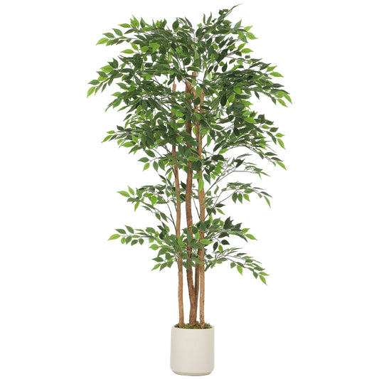 180cm Artificial Ficus Tree, Decorative Artificial Plant with Solid Wood Trunk and Pot for Indoor Living Room Home Office Decor, Green