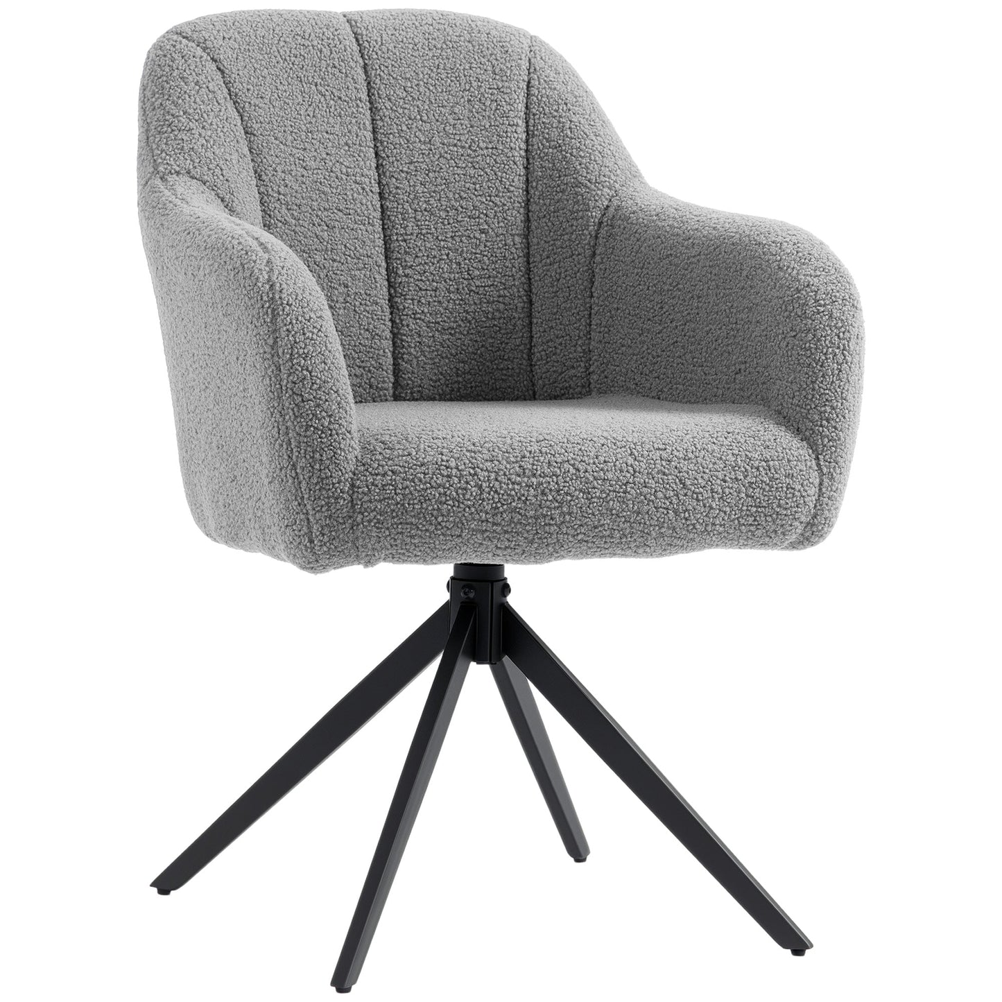 360 Degree Swivel Accent Chair, Snow Flannel Armchair, Upholstered Tufted Vanity Chair with Steel Legs for Living Room, Bedroom, Home Office, Grey