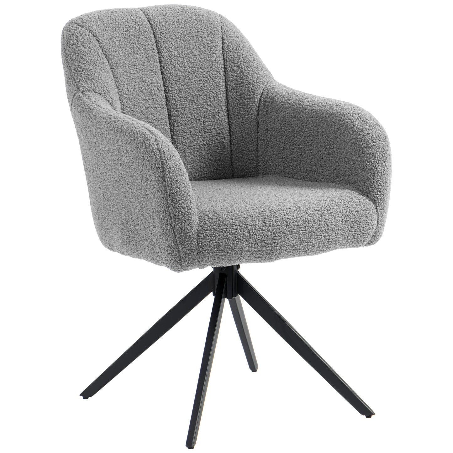 360 Degree Swivel Accent Chair, Snow Flannel Armchair, Upholstered Tufted Vanity Chair with Steel Legs for Living Room, Bedroom, Home Office, Grey