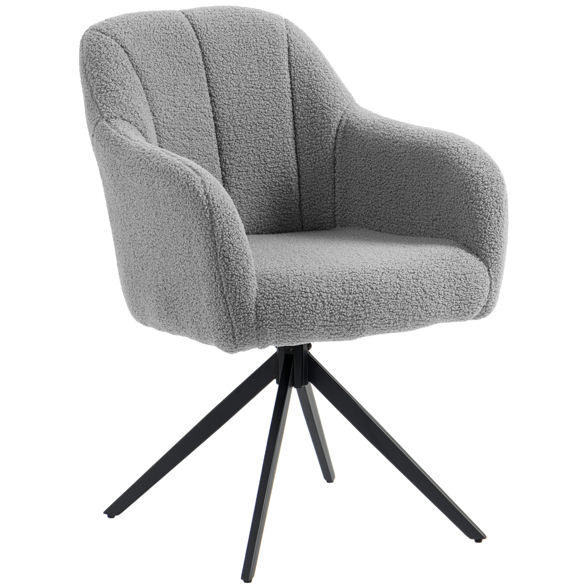 360 Degree Swivel Accent Chair, Snow Flannel Armchair, Upholstered Tufted Vanity Chair with Steel Legs for Living Room, Bedroom, Home Office, Grey