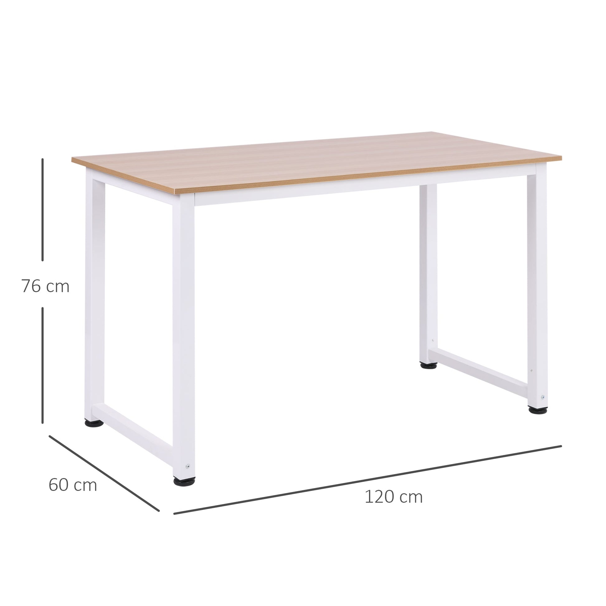 HOMCOM Computer Desk, Writing Table, 120 x 60 x 76cm Workstation for Home Office, Study with Metal Frame, Simple Assembly, White