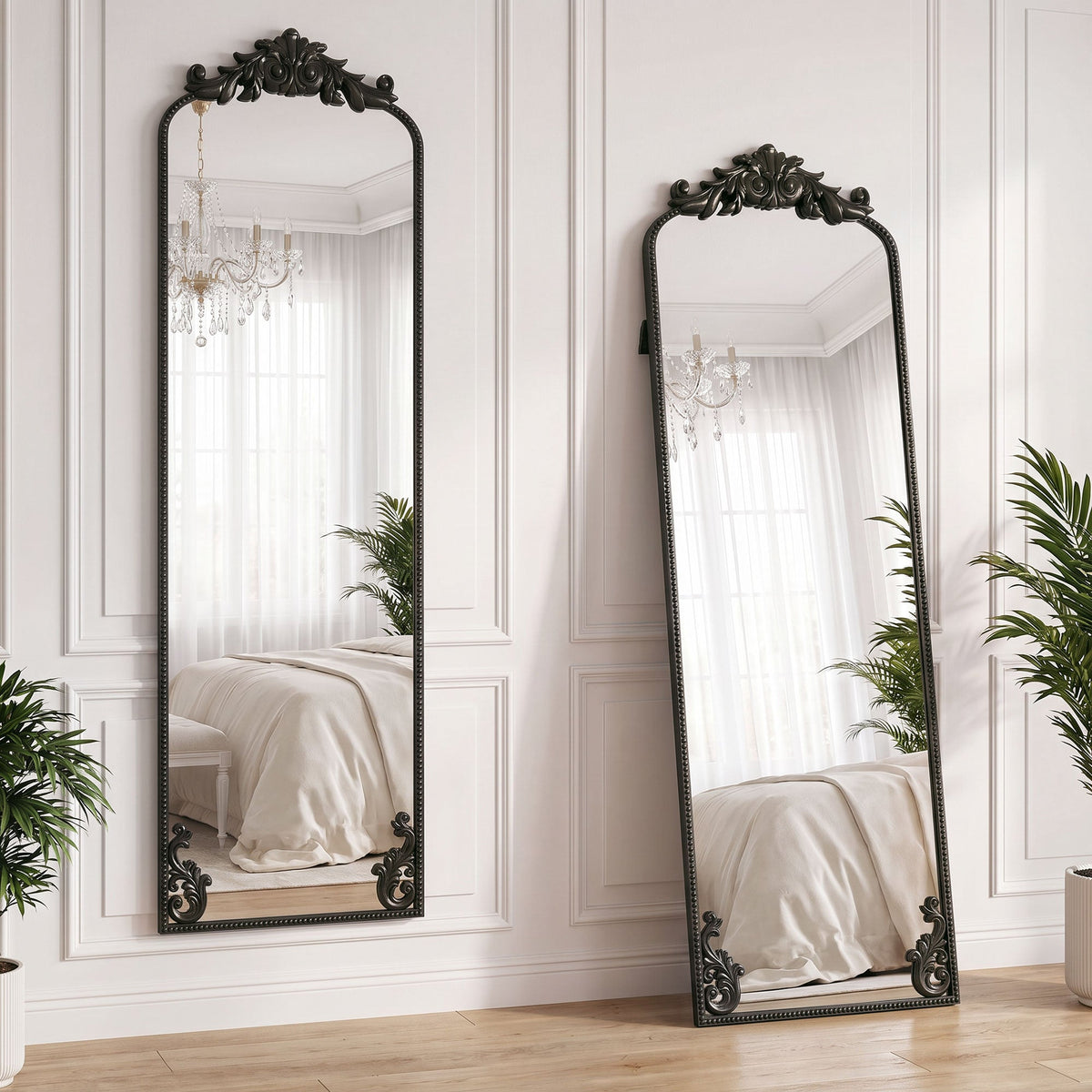 Full Length Mirror, 50 x 160 cm Hanging or Leaning Against Wall Floor Mirror with Baroque Metal Frame for Bedroom, Living Room, Dressing Room, Black