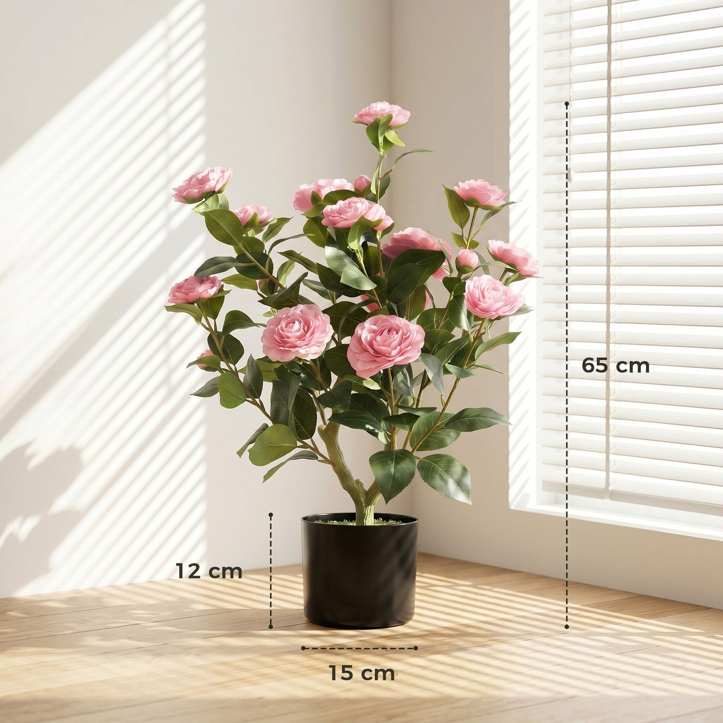 65cm Artificial Camellia Flower Plant in Pot, Realistic Silk Flowers with 116 Lush Leaves & Moss Effect, Faux Tree for Outdoor Indoor Garden Porch Decor, Pink