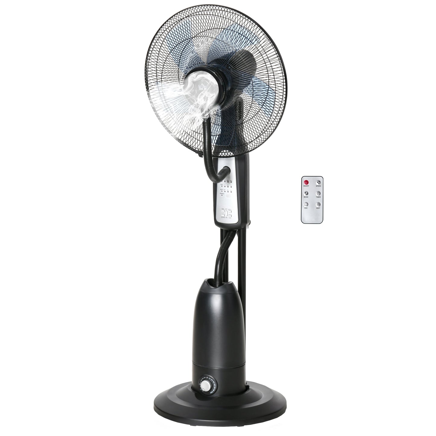 HOMCOM 18" Pedestal Fan with Water Mist Spray, Humidifying Misting Fan, Standing Fan with 3 Speeds, 2.8L Water Tank, Timer and Remote, Black