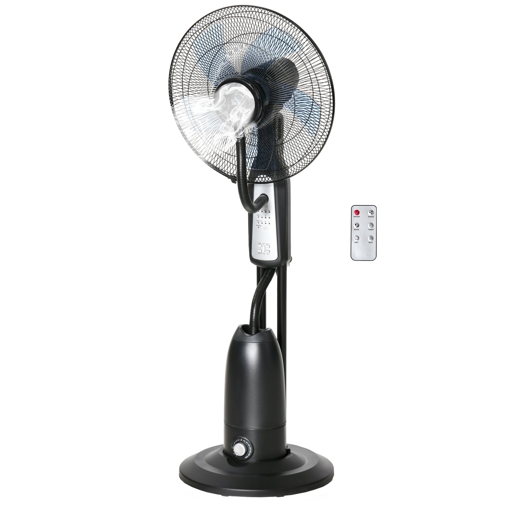 HOMCOM 18" Pedestal Fan with Water Mist Spray, Humidifying Misting Fan, Standing Fan with 3 Speeds, 2.8L Water Tank, Timer and Remote, Black