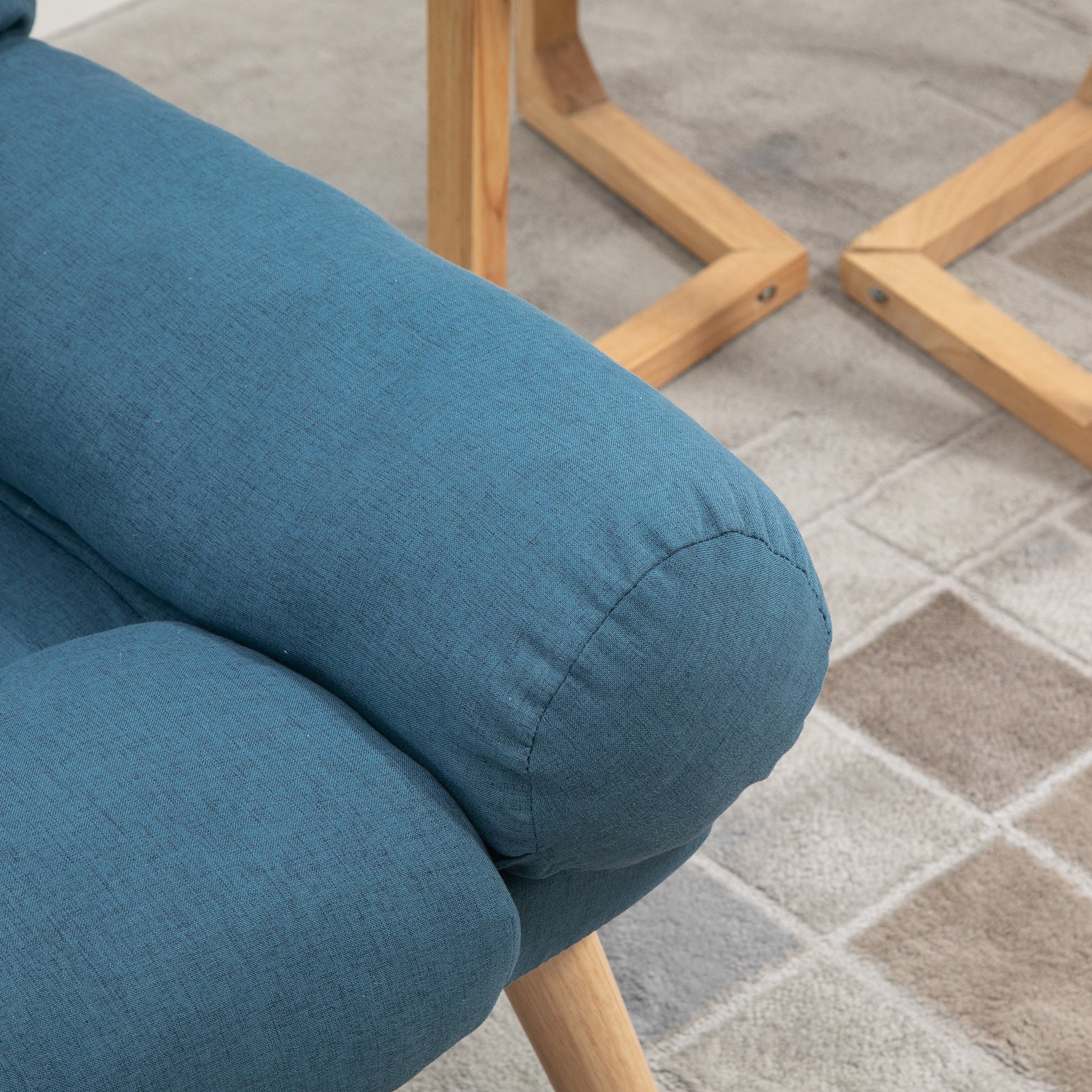 HOMCOM Armchair with Footstool, 180° Recliner with Ottoman, Accent Chair and Footstool with 3-Position Adjustable Backrest and Wooden Legs for Living Room, Blue