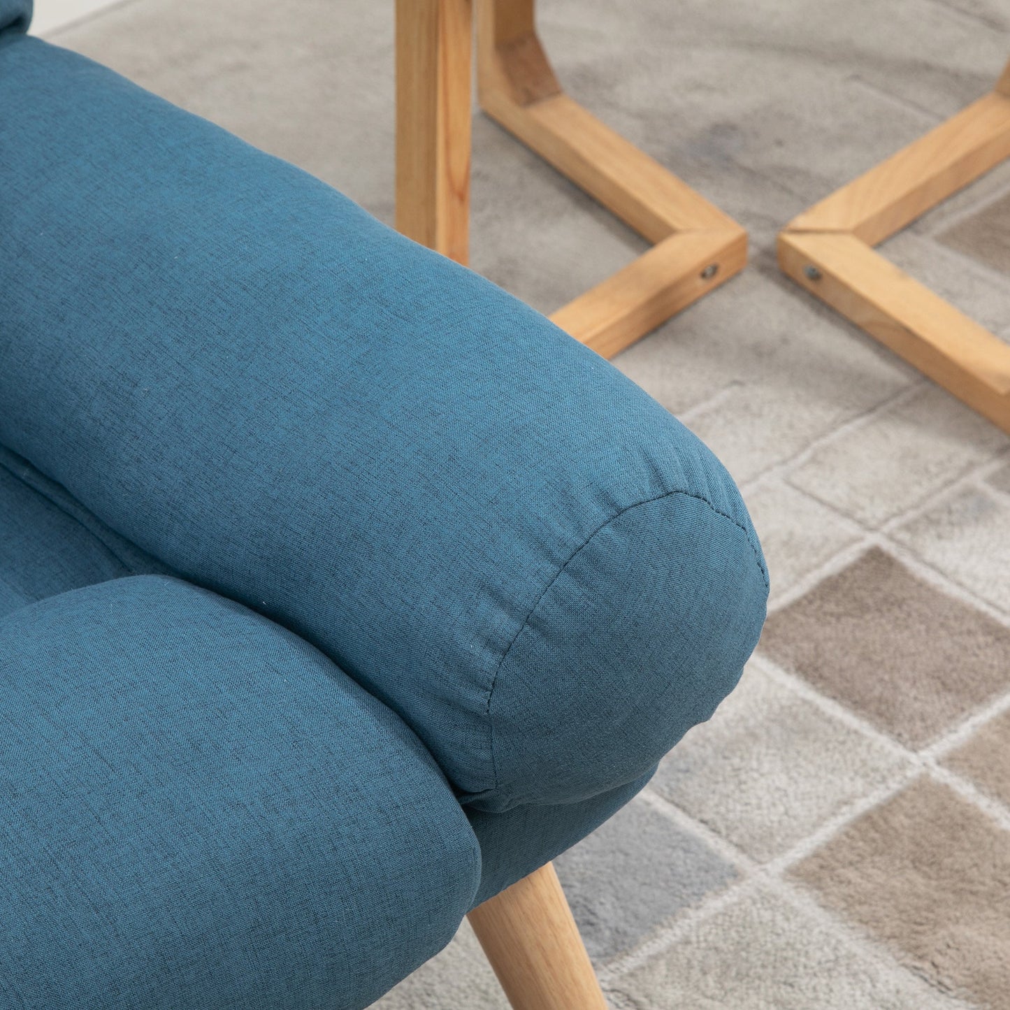 HOMCOM Armchair with Footstool, 180° Recliner with Ottoman, Accent Chair and Footstool with 3-Position Adjustable Backrest and Wooden Legs for Living Room, Blue