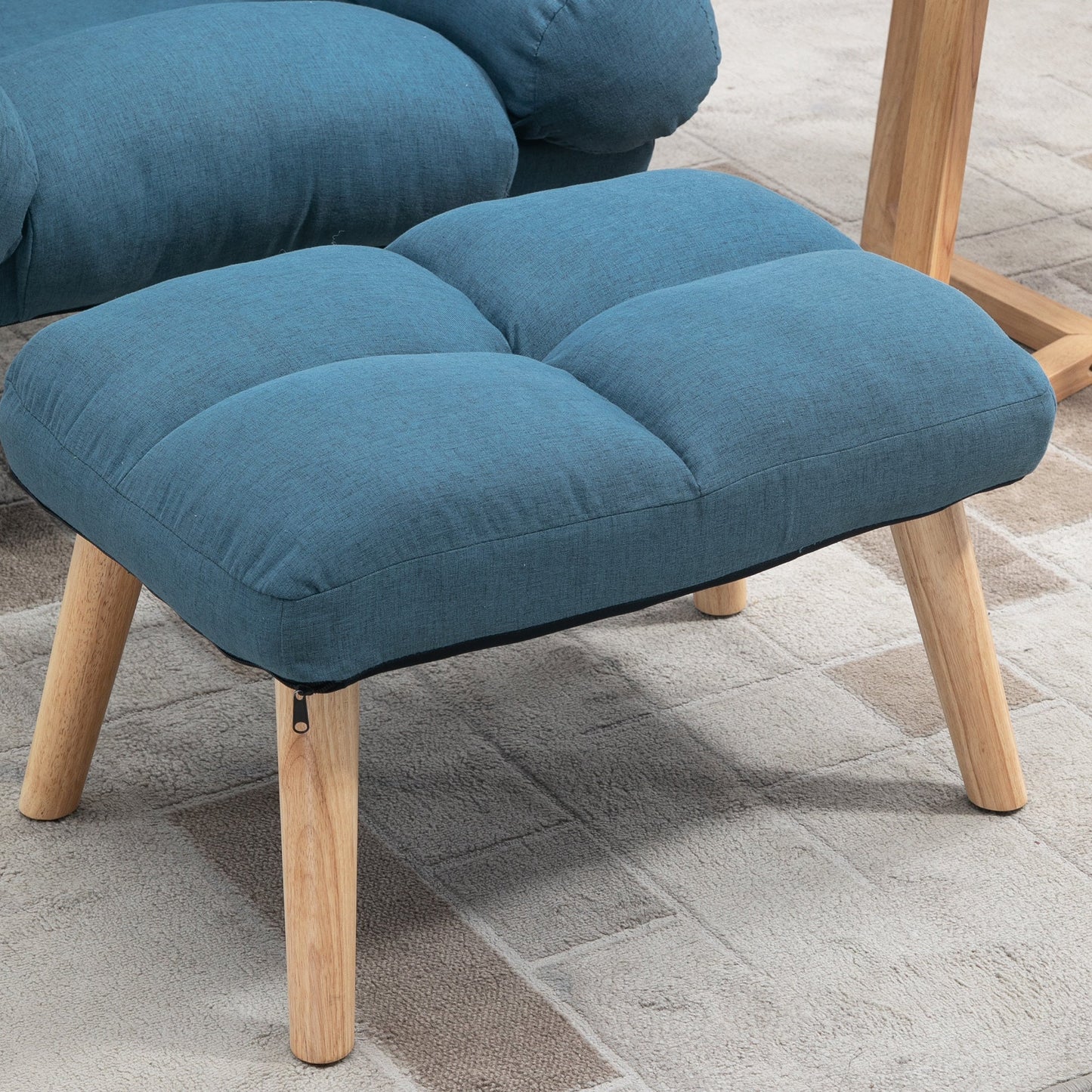 HOMCOM Armchair with Footstool, 180° Recliner with Ottoman, Accent Chair and Footstool with 3-Position Adjustable Backrest and Wooden Legs for Living Room, Blue