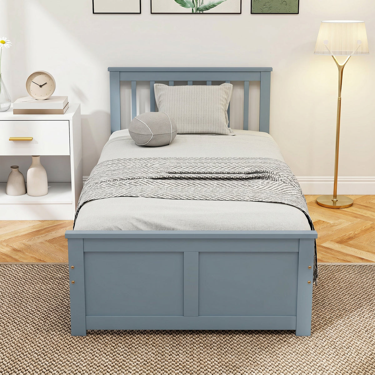 Pine Storage Bed Frame with Drawers & Headboard, 3ft Single, 90x190cm, Grey