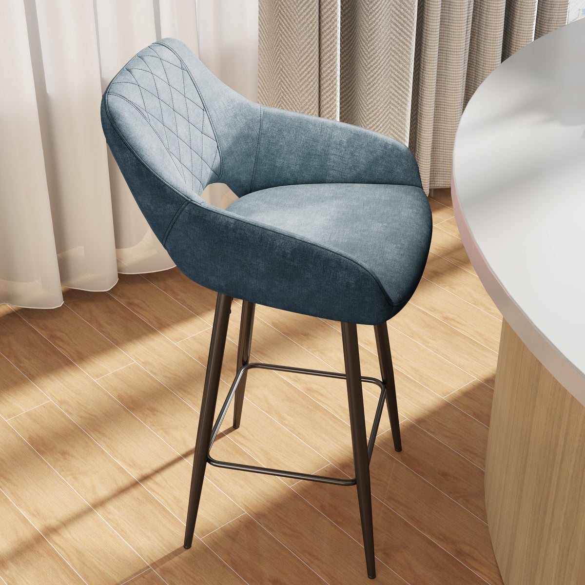 Aura Velvet Bar Stools Set of 2, Velvet-feel Fabric Counter Height Chairs with Steel Legs, Blue - HOMCOM