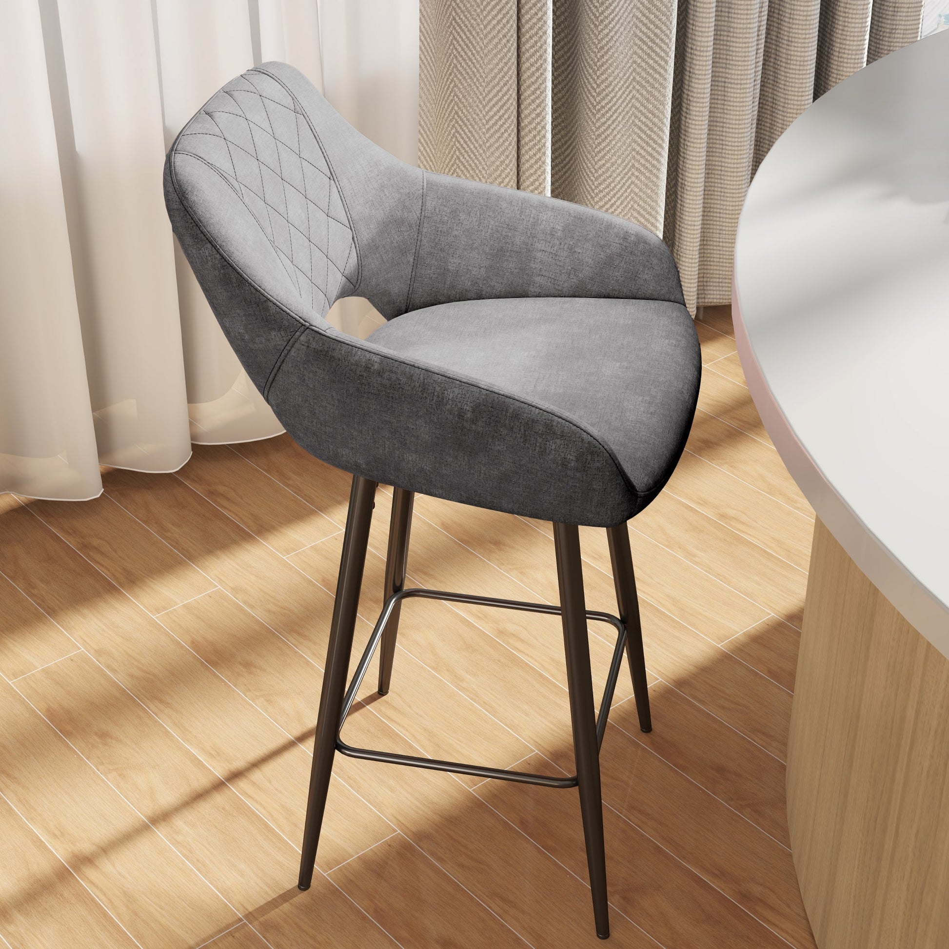 Aura Velvet Bar Stools Set of 2, Velvet-feel Fabric Counter Height Chairs with Steel Legs, Grey - HOMCOM