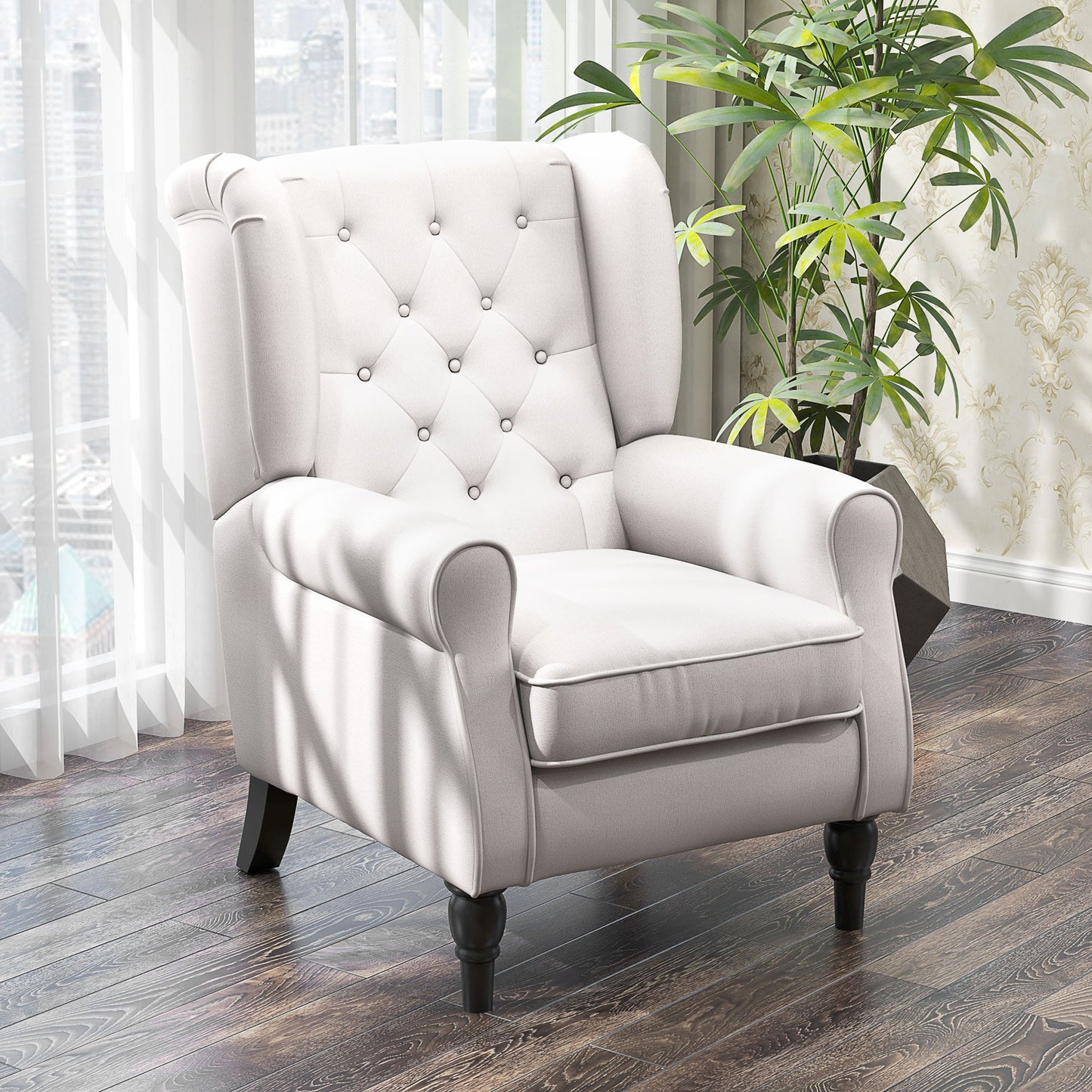 Retro Button Tufted Accent Armchair with Wooden Frame and Legs for Living Room, Bedroom, Cream White - HOMCOM
