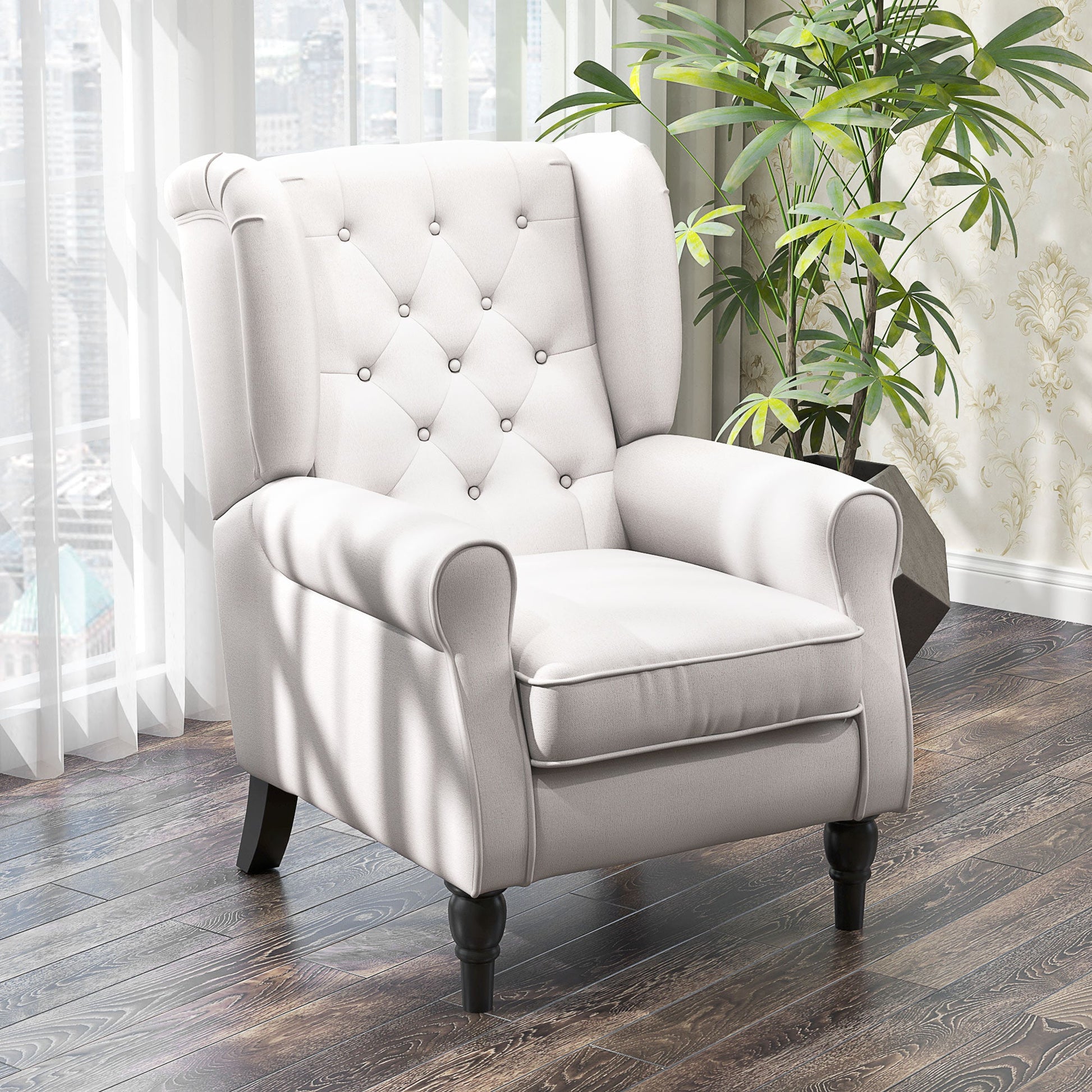 Retro Button Tufted Accent Armchair with Wooden Frame and Legs for Living Room, Bedroom, Cream White - HOMCOM