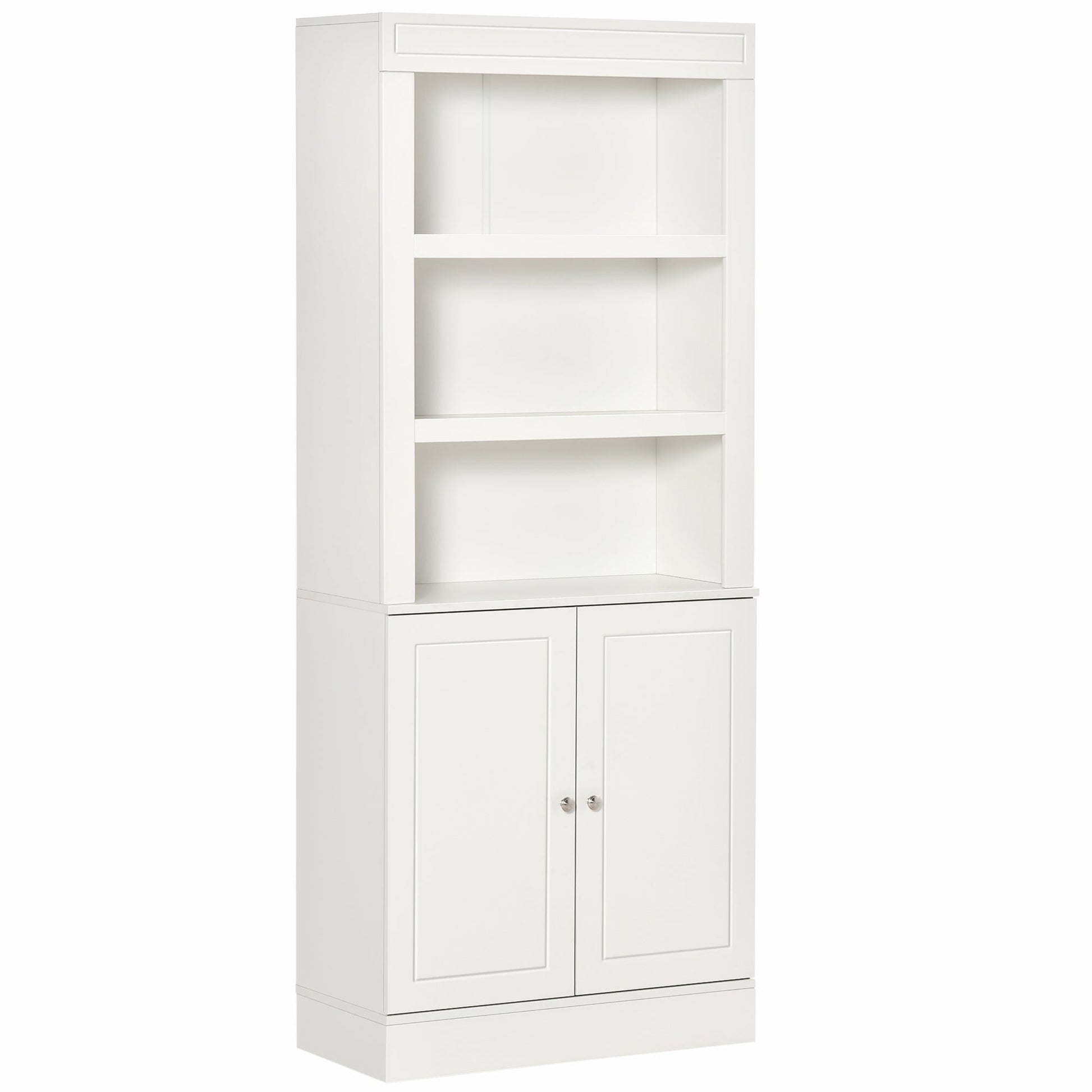 Kitchen Cupboard with 6-tier Shelving, Freestanding Storage Cabinet Sideboard, Pantry Cupboard with 3 Open Compartments and Double-door Cabinet with Adjustable Shelves, White
