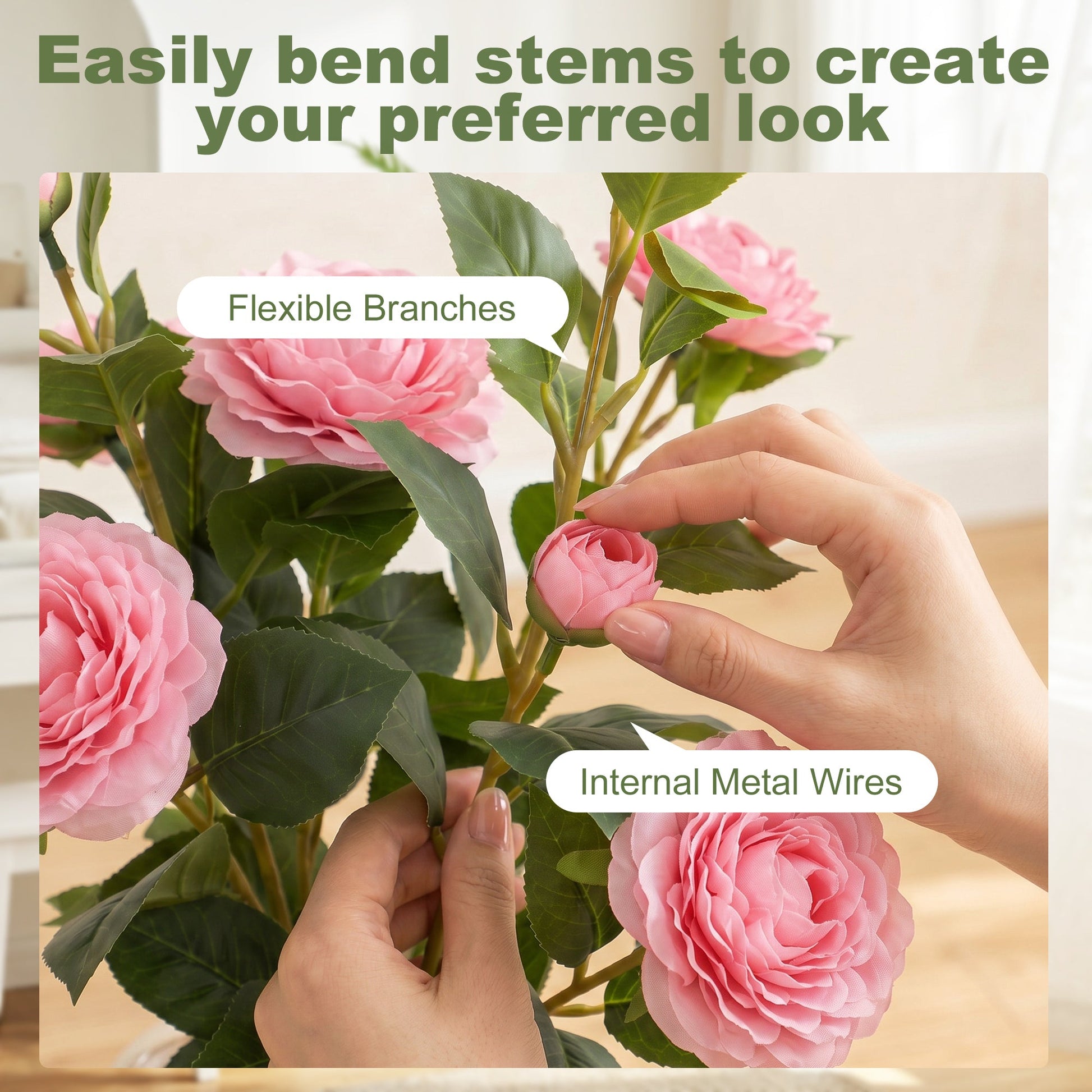 65cm Artificial Camellia Flower Plant in Pot, Realistic Silk Flowers with 116 Lush Leaves & Moss Effect, Faux Tree for Outdoor Indoor Garden Porch Decor, Pink