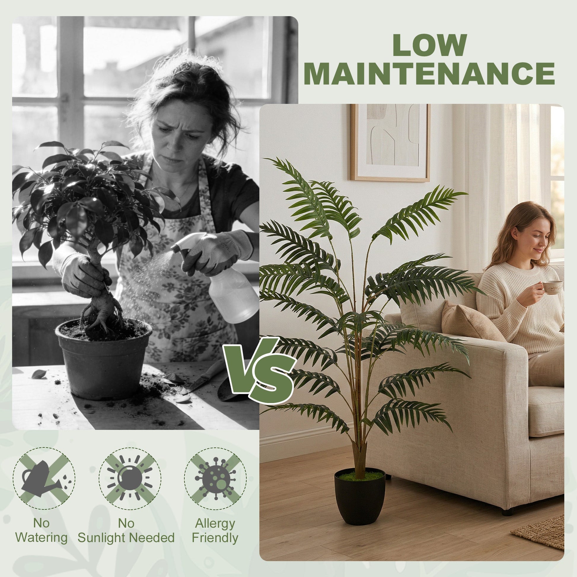 120cm Tall Artificial Fern Topiary Tree, Realistic Artificial Plant in Cement Pot, Fake Plant for Indoor Outdoor Front Porch Home Decor, Green