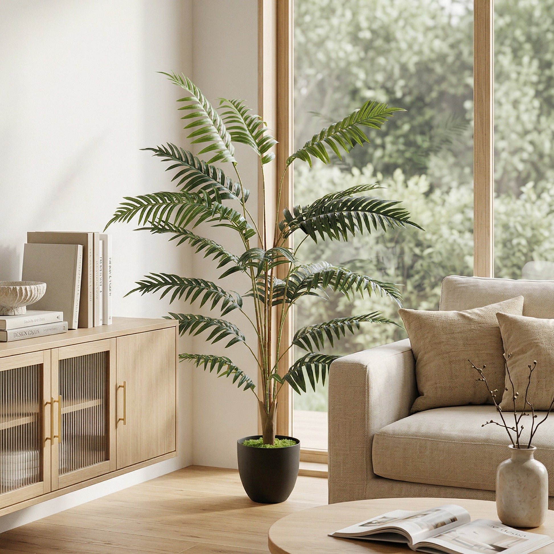 120cm Tall Artificial Fern Topiary Tree, Realistic Artificial Plant in Cement Pot, Fake Plant for Indoor Outdoor Front Porch Home Decor, Green