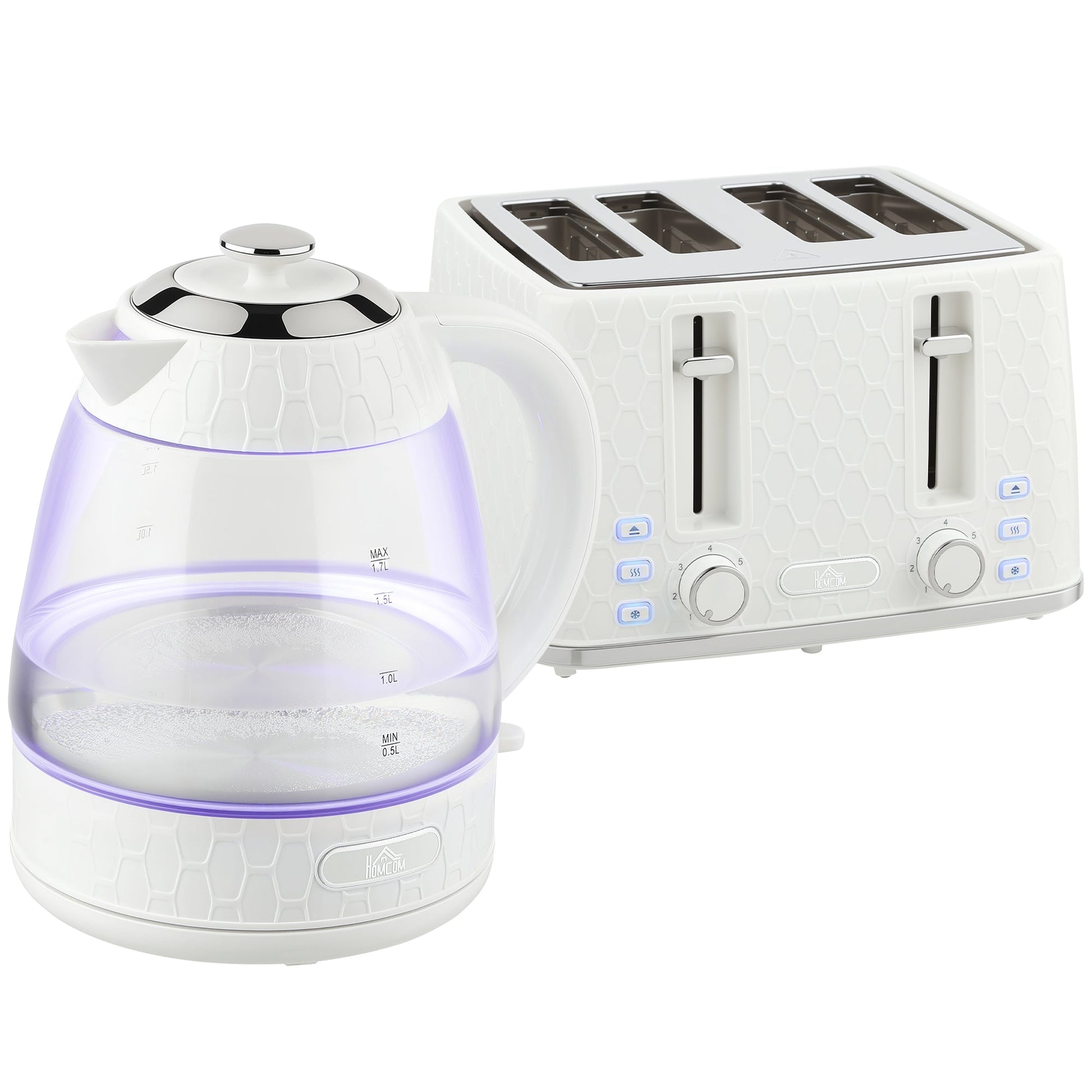 Kettle and Toaster Set, 1.7L 3000W Rapid Boil Jug Kettle with Strix Thermostat, Limescale Filter, 4 Slice Toaster with 7 Browning Controls, Crumb Tray, Cream