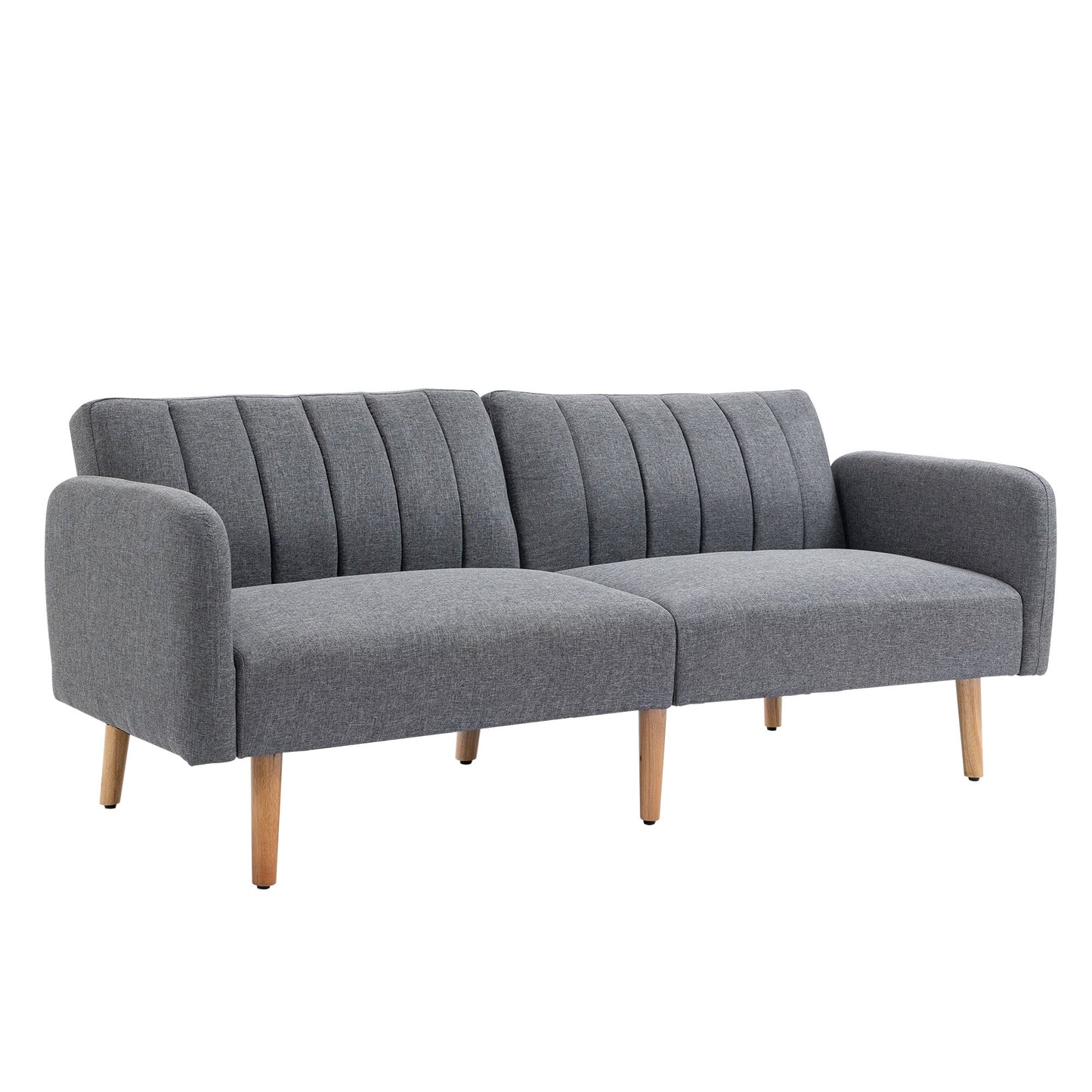 HOMCOM Two Seater Sofa Bed, Convertible Linen Fabric Sofa Couch, Click Clack Sofabed with Adjustable Split Backrest for Living Room, Bedroom, Guest Room, Grey