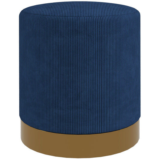 HOMCOM Modern Round Footstool, Corduroy Fabric Upholstered Foot Stool with Padded Seat for Living Room, Entryway, Dark Blue