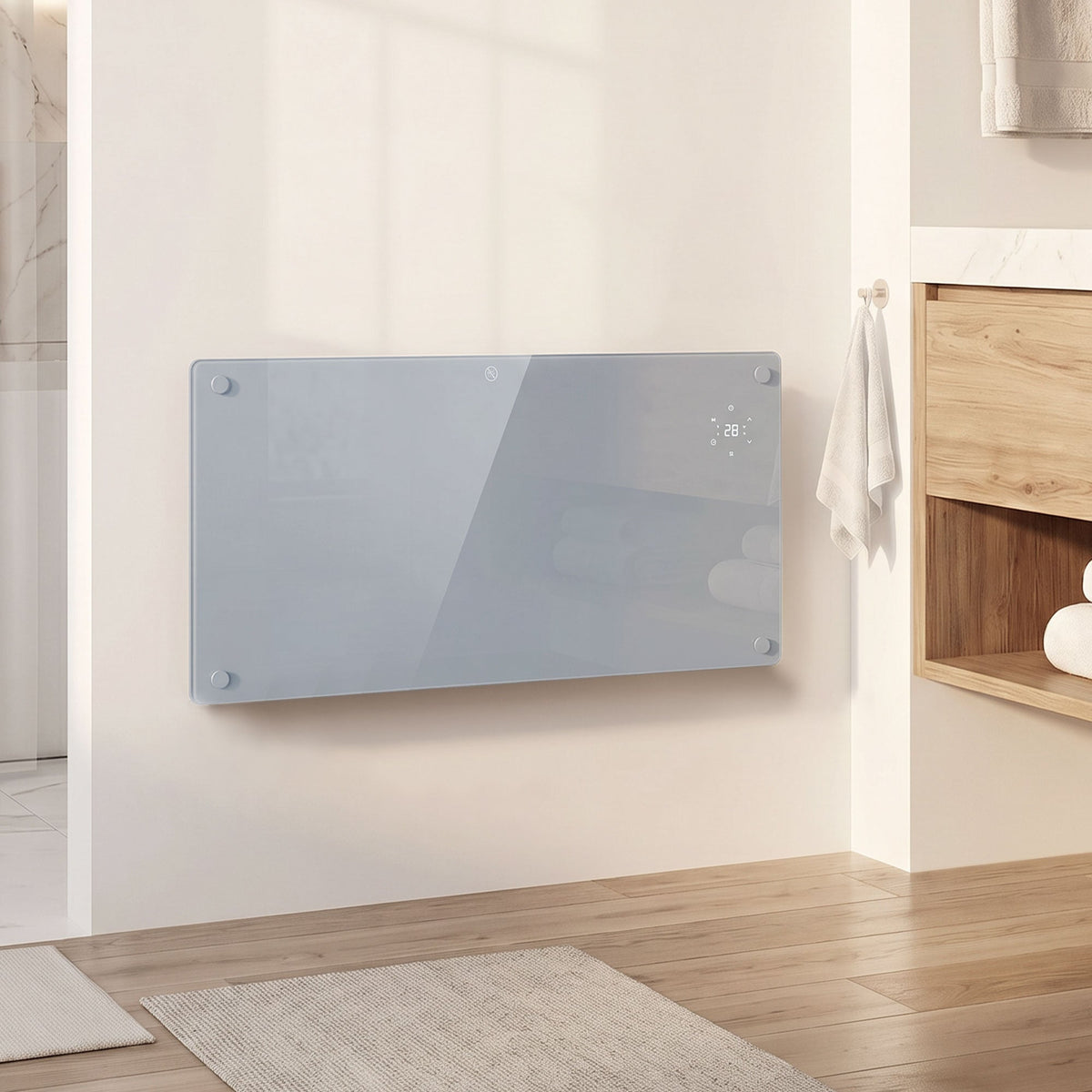 1500W Smart Glass Panel Heater Wall Mounted & Freestanding, Wifi Enabled, Works With Alexa & Google Home, Electric Heater with Weekly Timer, Open Window & Anti-Frost Mode, Thermostat, Grey