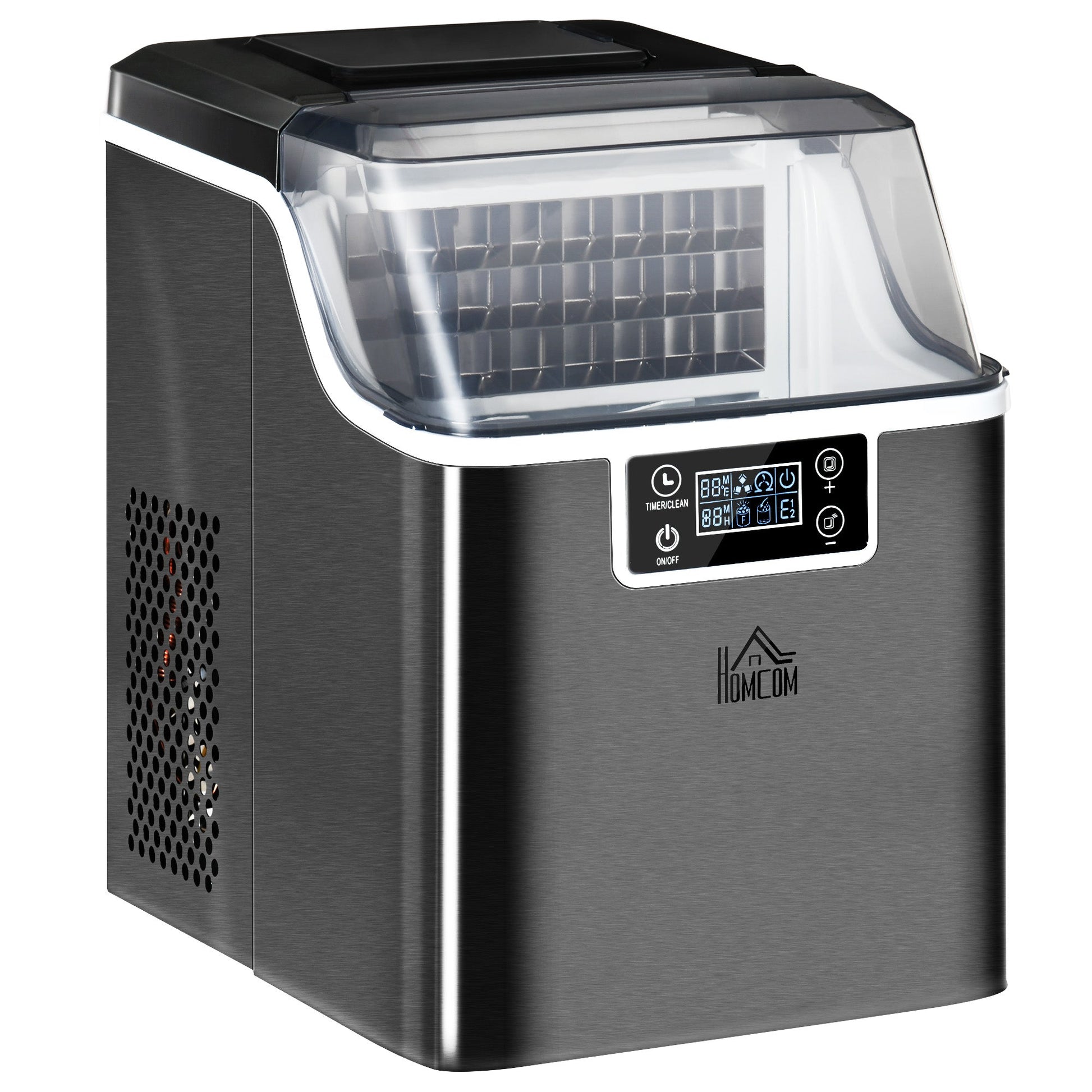 HOMCOM Ice Maker Machine Countertop, Stainless Steel Portable Ice Cube Maker, 2 Ways to Add Water, 24kg/Day, 24 Pcs Ready in 14 Mins, Self-Cleaning with Scoop & Basket, 3.2L, for Home Office, Black