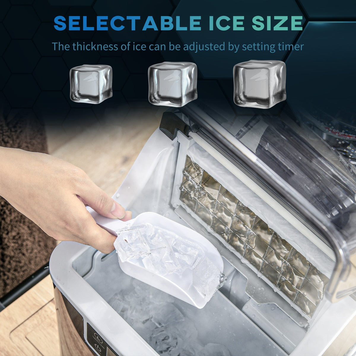 HOMCOM Ice Maker Machine Countertop, Stainless Steel Portable Ice Cube Maker, 2 Ways to Add Water, 24kg/Day, 24 Pcs Ready in 14 Mins, Self-Cleaning with Scoop & Basket, 3.2L, for Home Office, Black