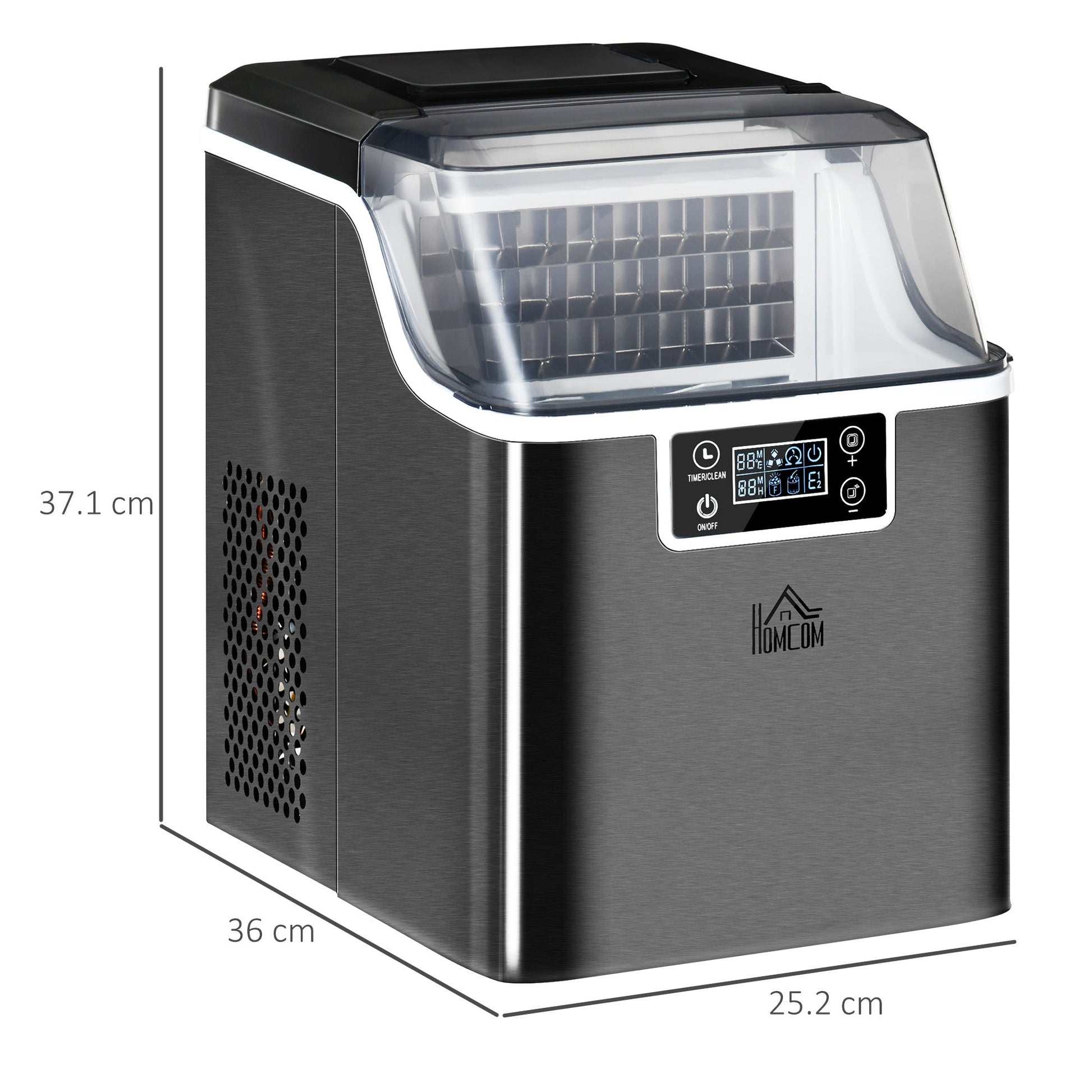 HOMCOM Ice Maker Machine Countertop, Stainless Steel Portable Ice Cube Maker, 2 Ways to Add Water, 24kg/Day, 24 Pcs Ready in 14 Mins, Self-Cleaning with Scoop & Basket, 3.2L, for Home Office, Black