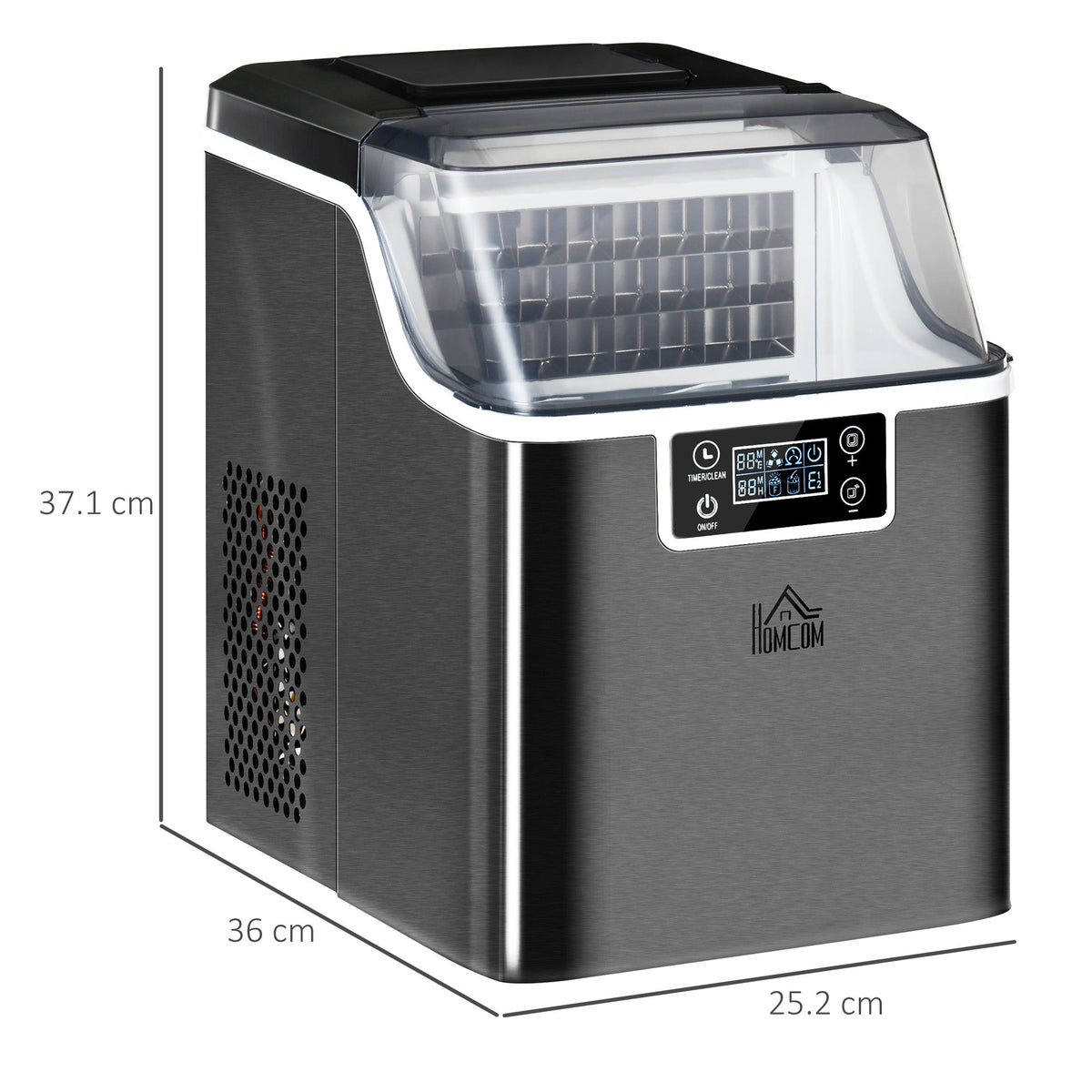 HOMCOM Ice Maker Machine Countertop, Stainless Steel Portable Ice Cube Maker, 2 Ways to Add Water, 24kg/Day, 24 Pcs Ready in 14 Mins, Self-Cleaning with Scoop & Basket, 3.2L, for Home Office, Black
