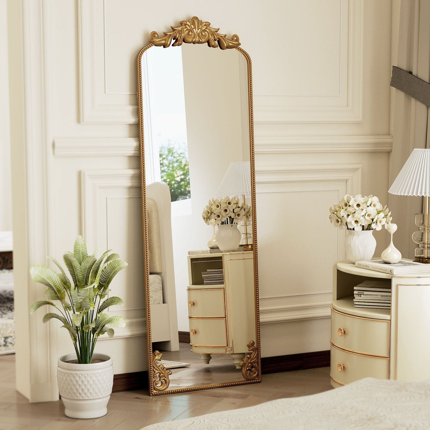 Full Length Mirror, 50 x 160 cm Hanging or Leaning Against Wall Floor Mirror with Baroque Metal Frame for Bedroom, Living Room, Dressing Room, Gold Tone