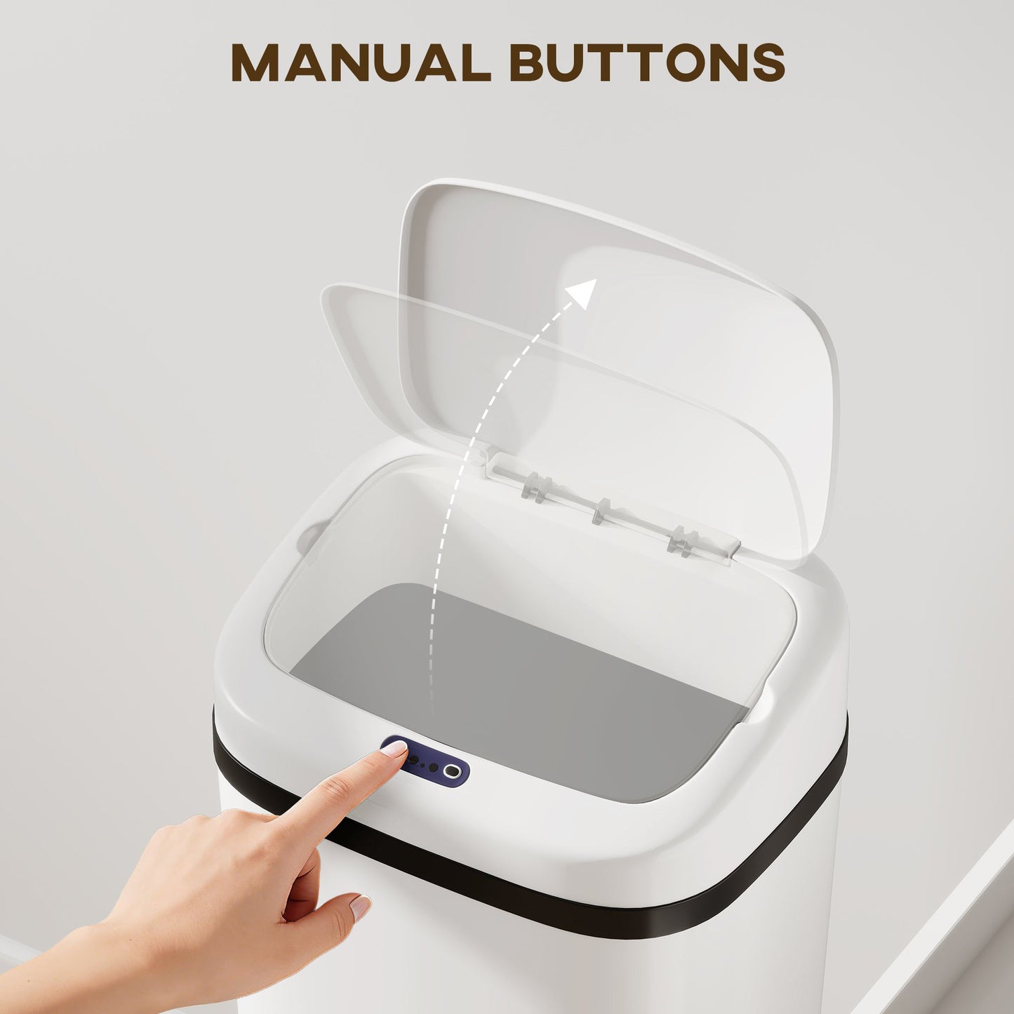 50L Sensor Bin, Stainless Steel Automatic Touchless Slim Kitchen Bin with Dual-Mode Opening, Fingerprint-Proof, Easy Clean, Battery Operated for Home Office, Bedroom, Bathroom, White