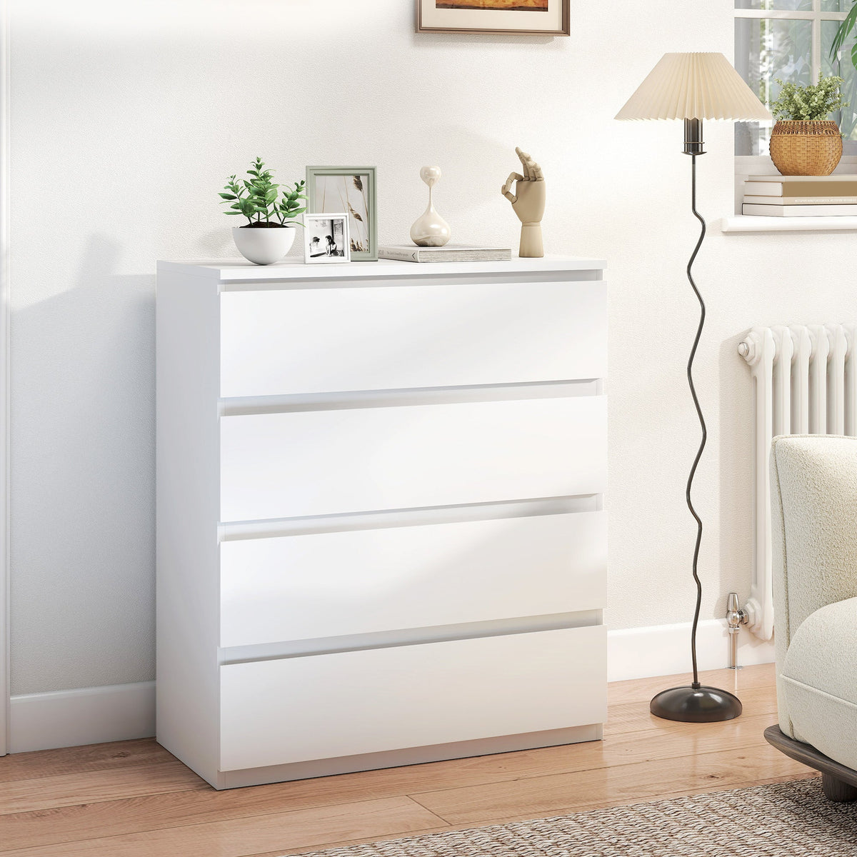 Chest of Drawers, 4-Drawer Storage Organiser Unit for Bedroom, Living Room, 80 x 39 x 95cm, White