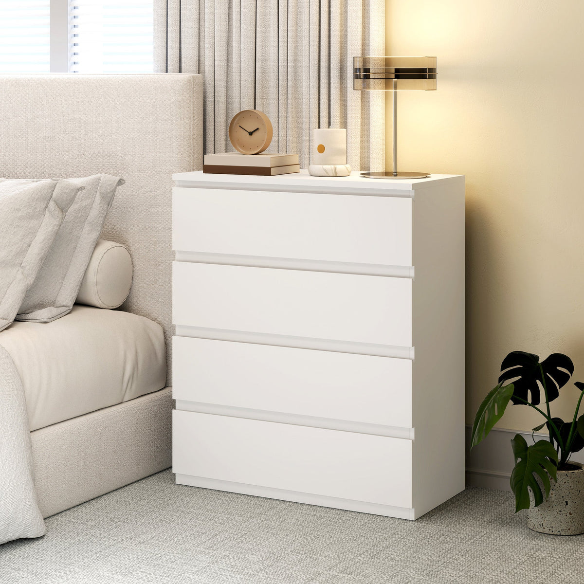 Chest of Drawers, 4-Drawer Storage Organiser Unit for Bedroom, Living Room, 80 x 39 x 95cm, White