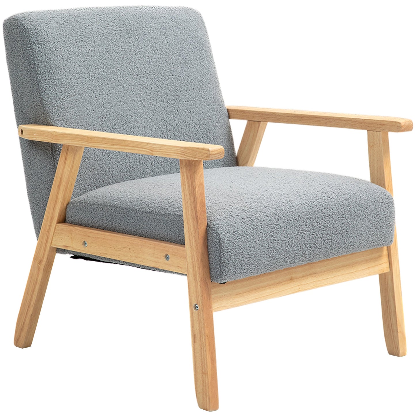HOMCOM Accent Chair Wood Frame with Thick Cashmere Cushions Wide Seat Armchair Home Furniture Bedroom Office Grey