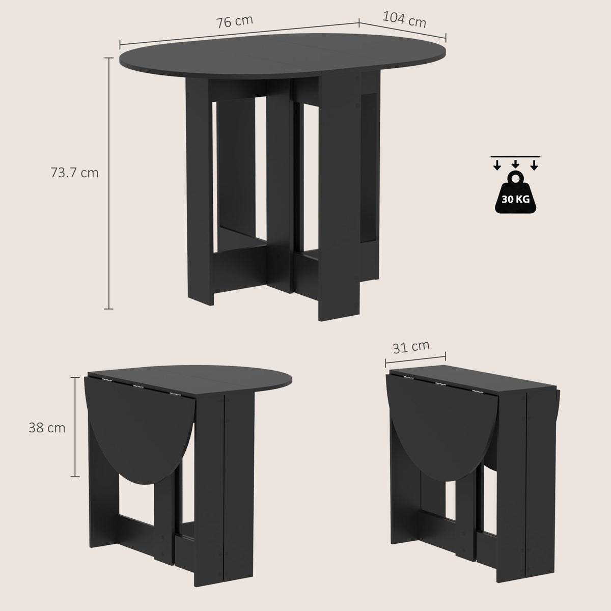 Drop-Leaf Table, Folding Dining Table with Foldable Leaves for Small Spaces, Kitchen, Dining Room, Black