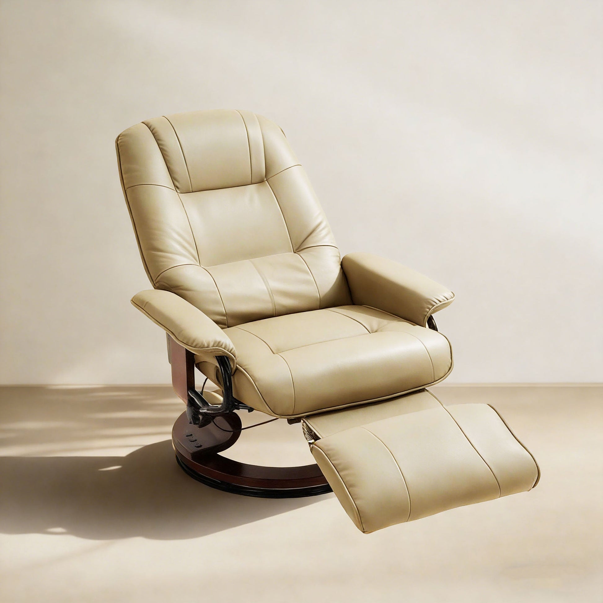 Manual Recliner Chair with Faux Leather Upholstered & Wooden Base for Living Room, Cream White - HOMCOM