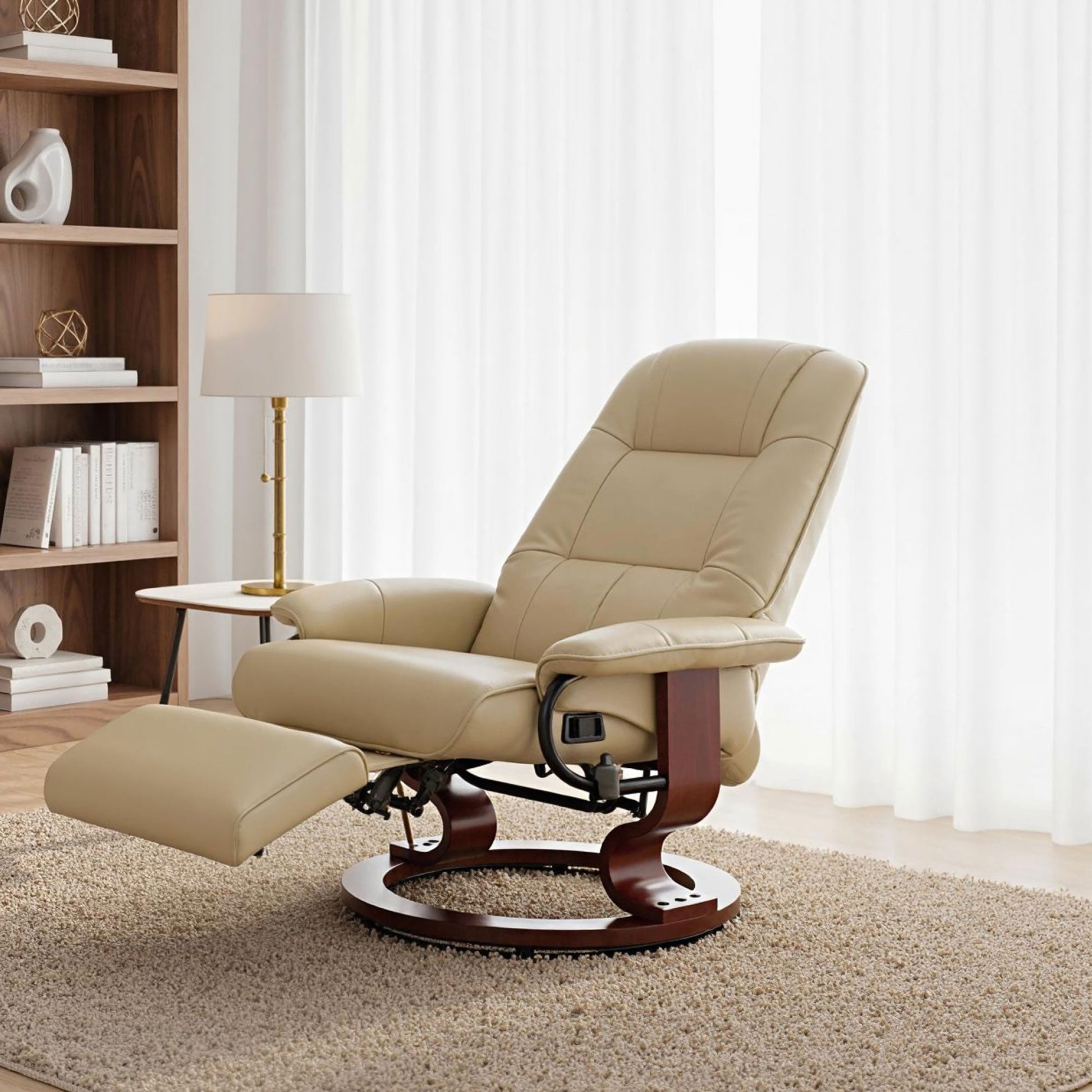 Manual Recliner Chair with Faux Leather Upholstered & Wooden Base for Living Room, Cream White - HOMCOM